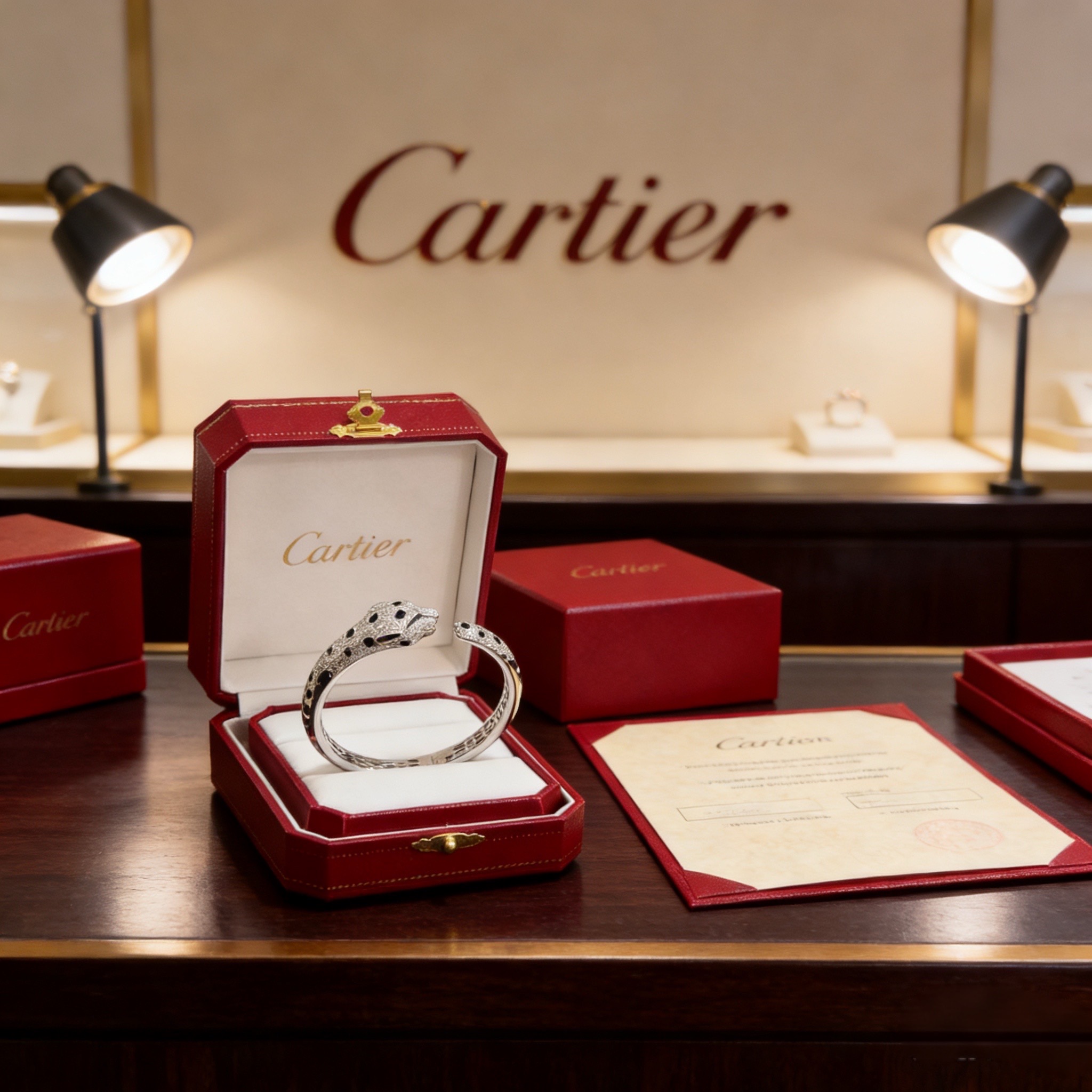 卡地亚镶钻豹子手镯 高端定制版本 镶嵌钻工艺 V金材质 经典而时尚风格 用凌厉线条重构爱情美学！打破常规