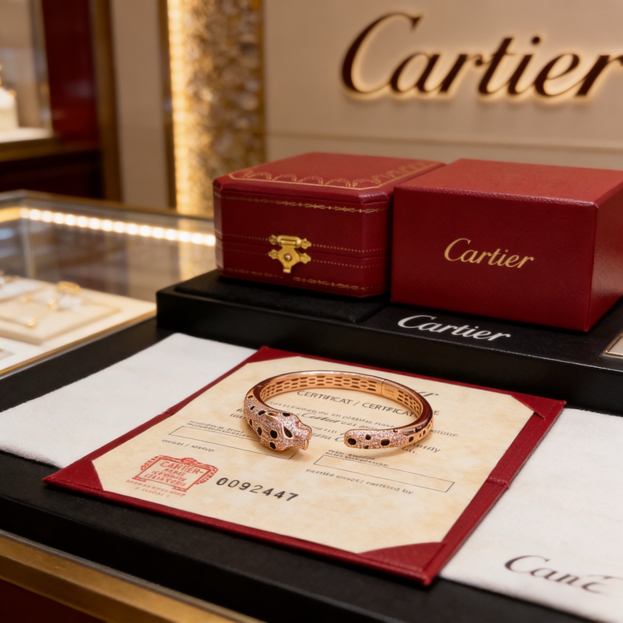 卡地亚镶钻豹子手镯 高端定制版本 镶嵌钻工艺 V金材质 经典而时尚风格 用凌厉线条重构爱情美学！打破常规