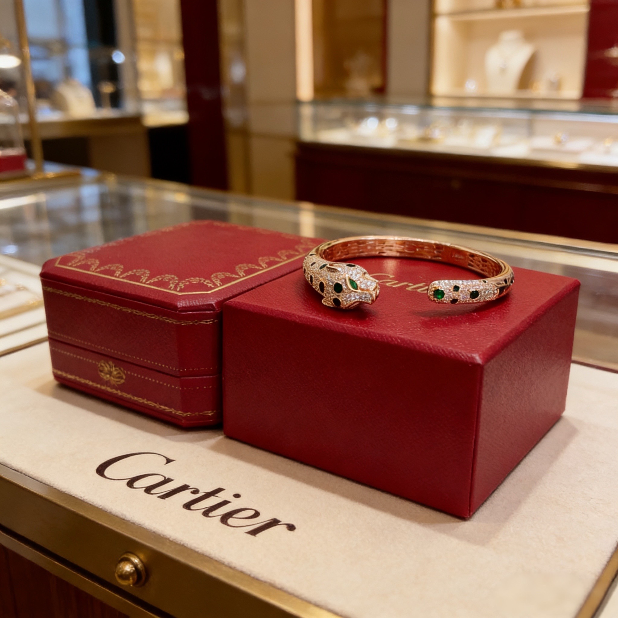 卡地亚镶钻豹子手镯 高端定制版本 镶嵌钻工艺 V金材质 经典而时尚风格 用凌厉线条重构爱情美学！打破常规