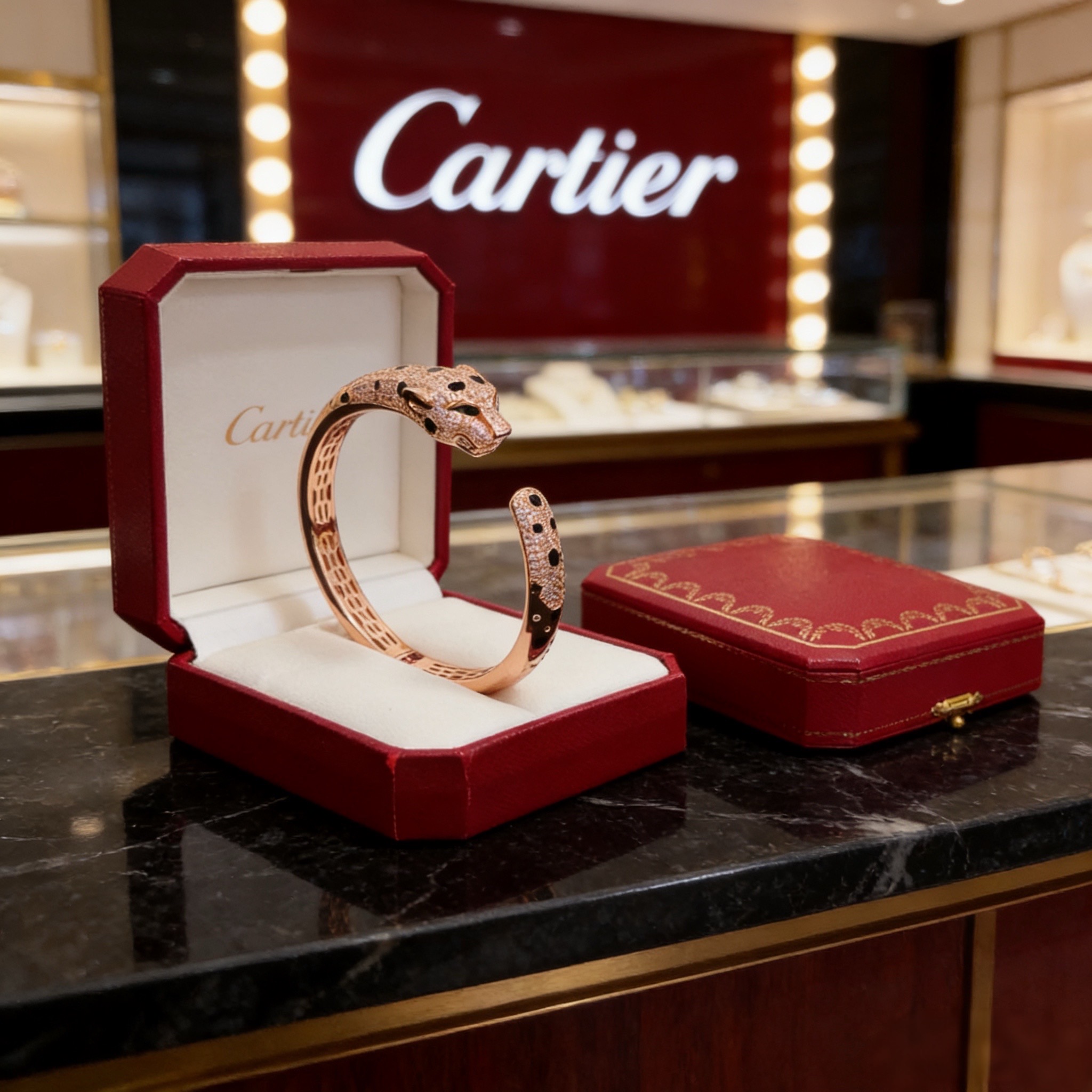 卡地亚镶钻豹子手镯 高端定制版本 镶嵌钻工艺 V金材质 经典而时尚风格 用凌厉线条重构爱情美学！打破常规