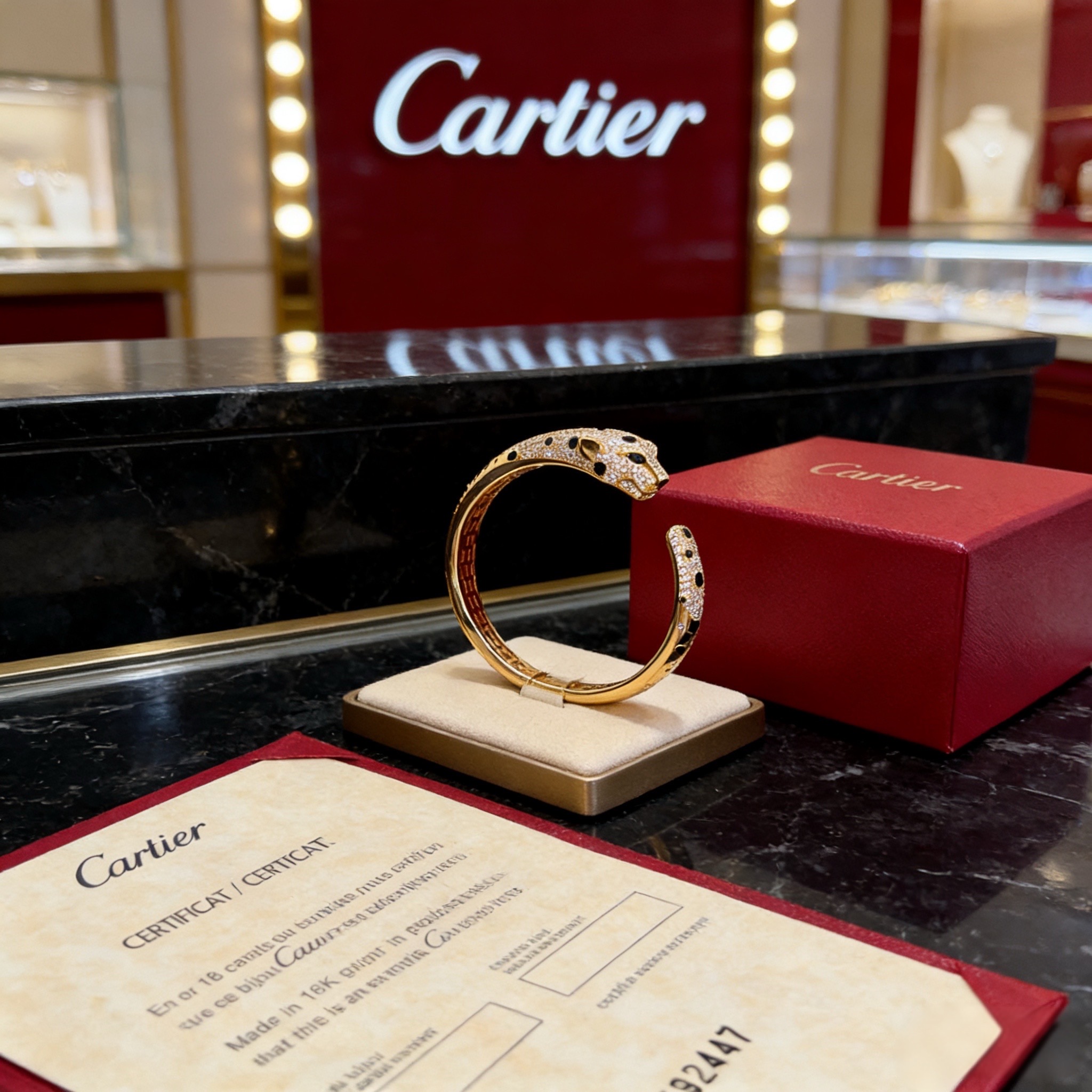 卡地亚镶钻豹子手镯 高端定制版本 镶嵌钻工艺 V金材质 经典而时尚风格 用凌厉线条重构爱情美学！打破常规