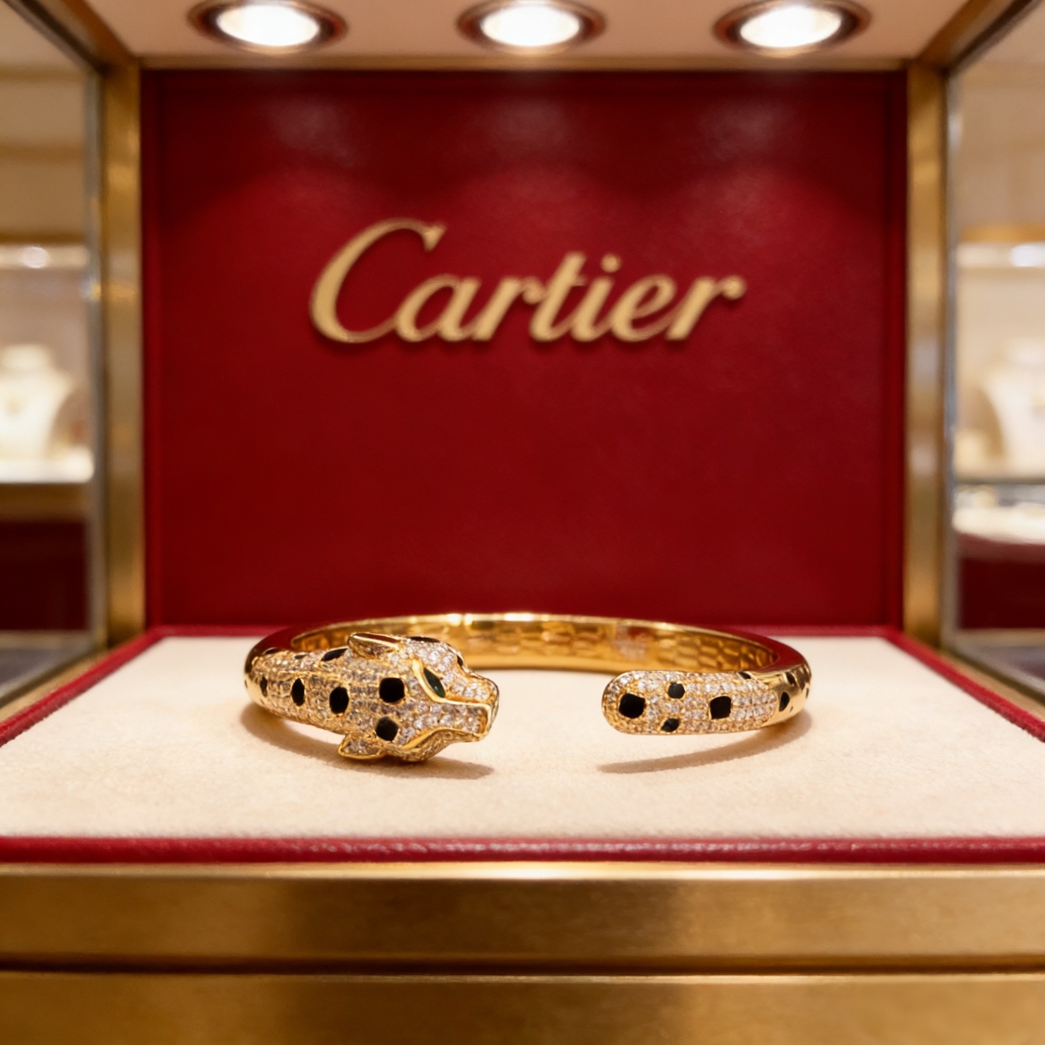 卡地亚镶钻豹子手镯 高端定制版本 镶嵌钻工艺 V金材质 经典而时尚风格 用凌厉线条重构爱情美学！打破常规