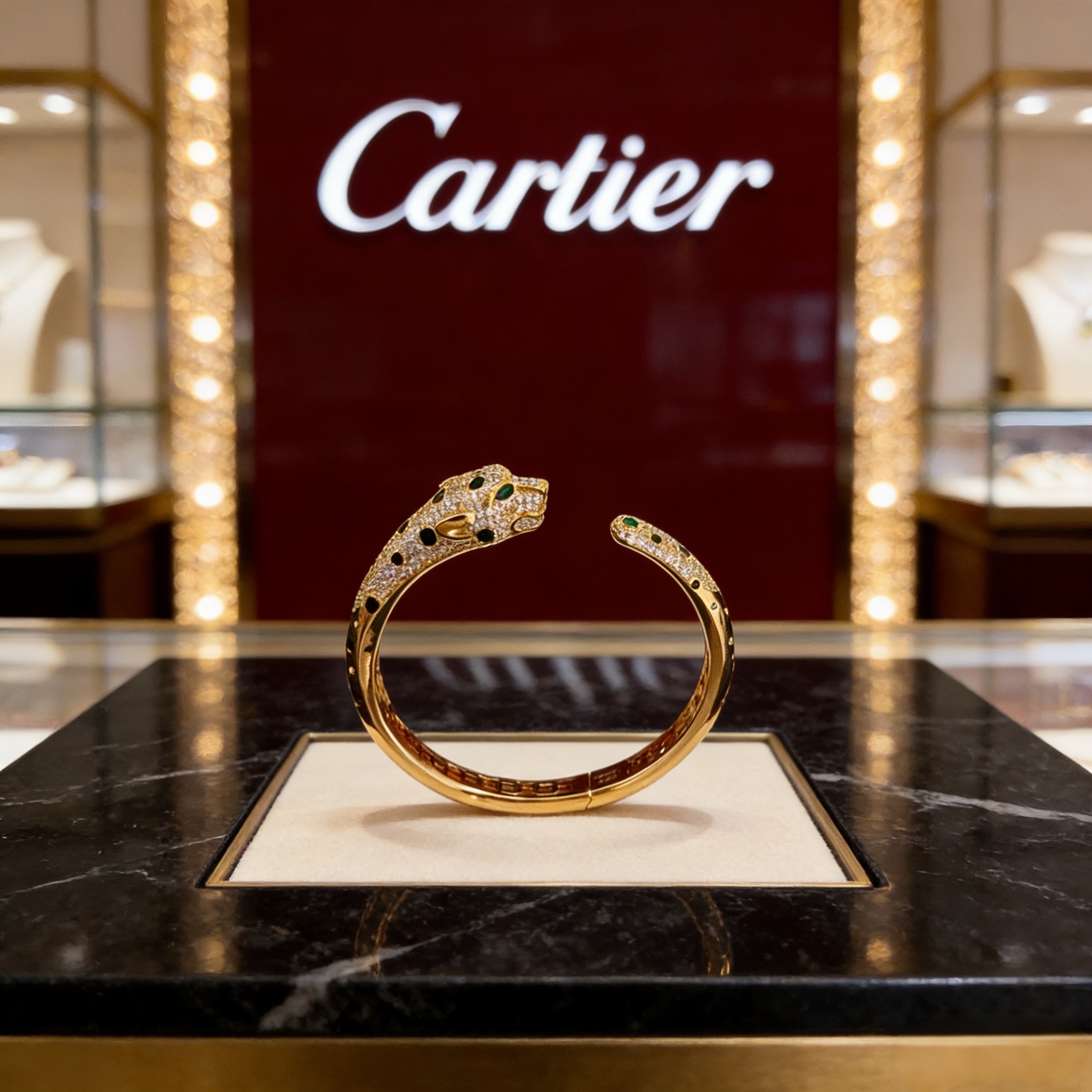 卡地亚镶钻豹子手镯 高端定制版本 镶嵌钻工艺 V金材质 经典而时尚风格 用凌厉线条重构爱情美学！打破常规