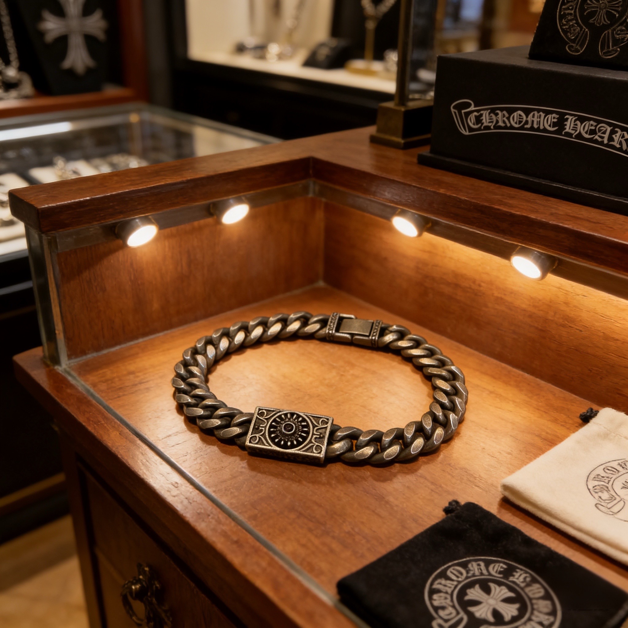 专柜品质Chrome Hearts克罗心手链，凹凸造型不同的花纹设计风格 呈现出与众不同 十字架 童军花