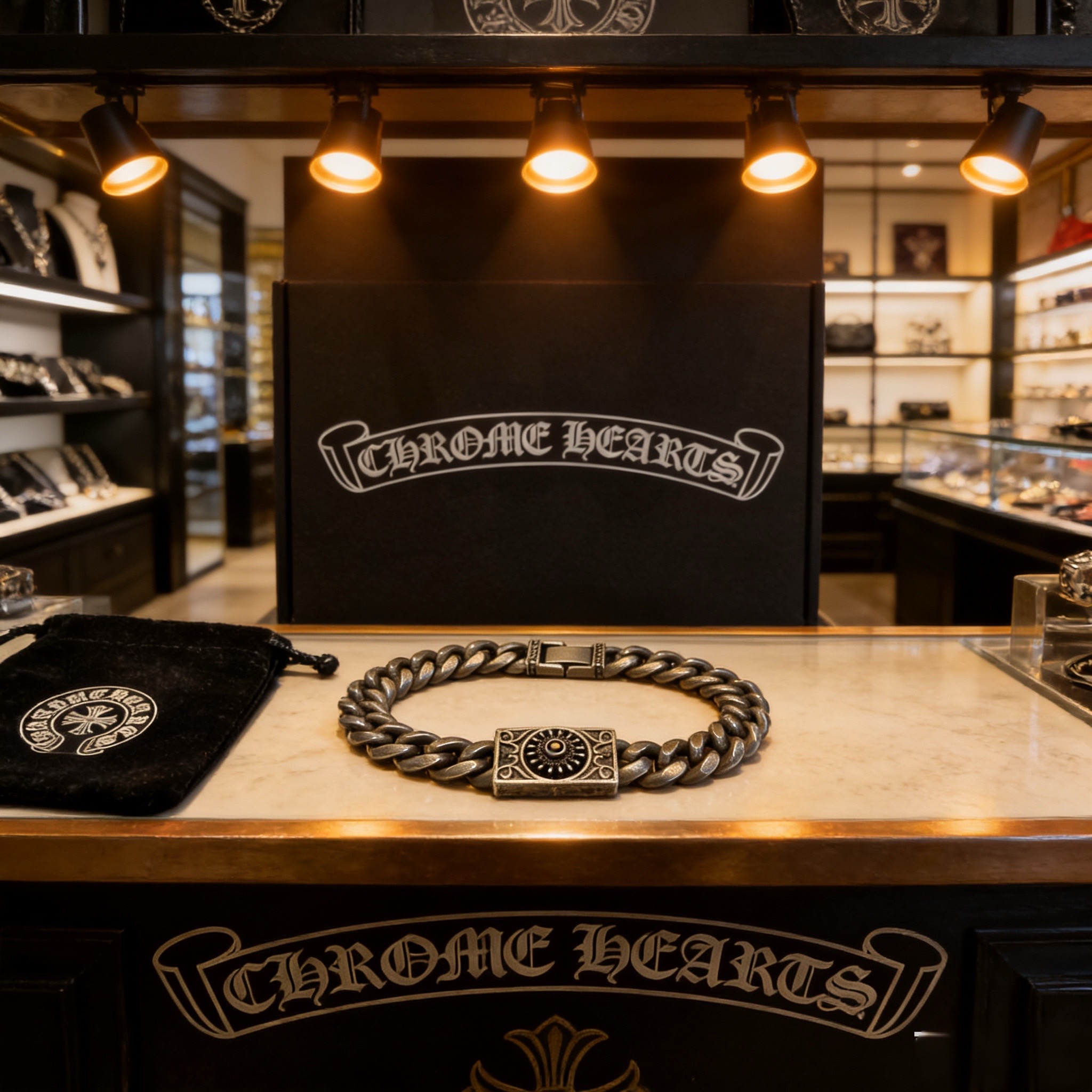 专柜品质Chrome Hearts克罗心手链，凹凸造型不同的花纹设计风格 呈现出与众不同 十字架 童军花