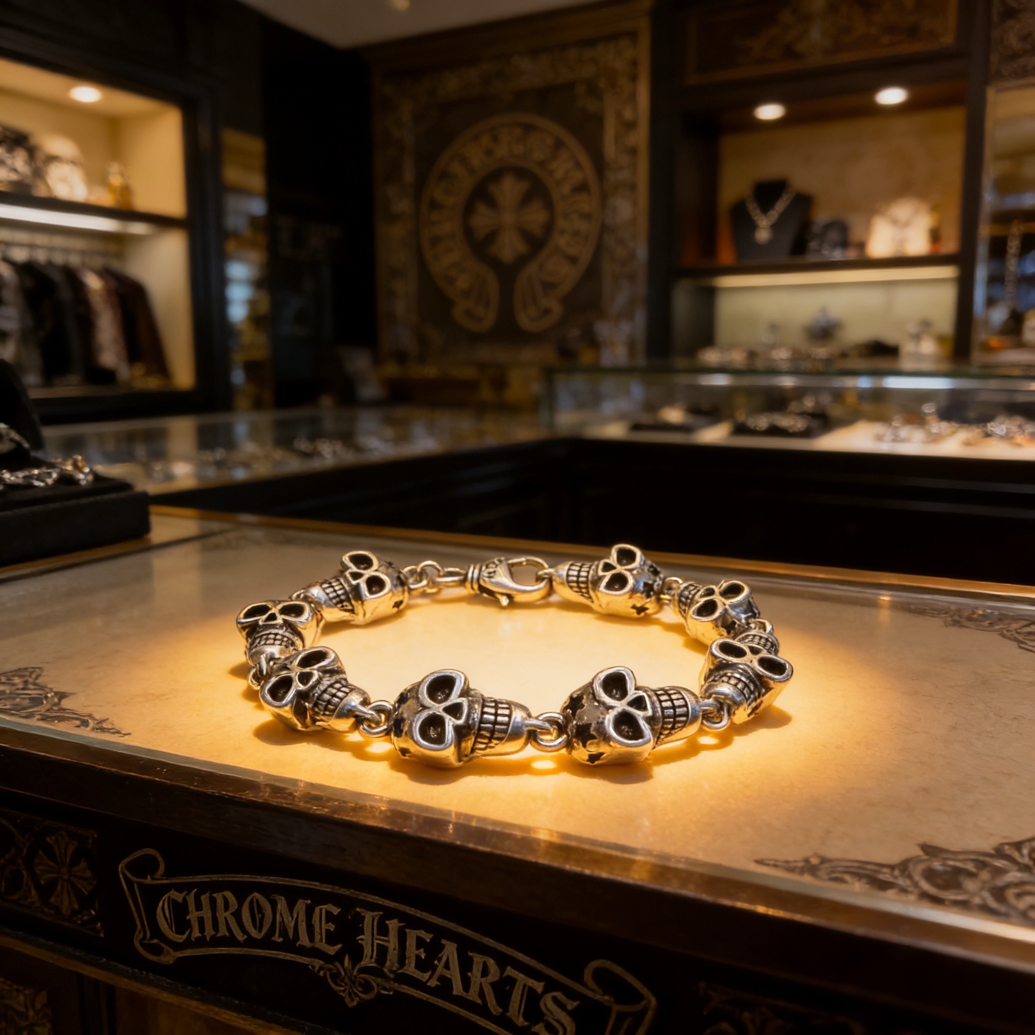 新款【专柜品质】Chrome Hearts克罗心复古骷髅头手链 凹凸造型不同的花纹设计风格 呈现出与众不