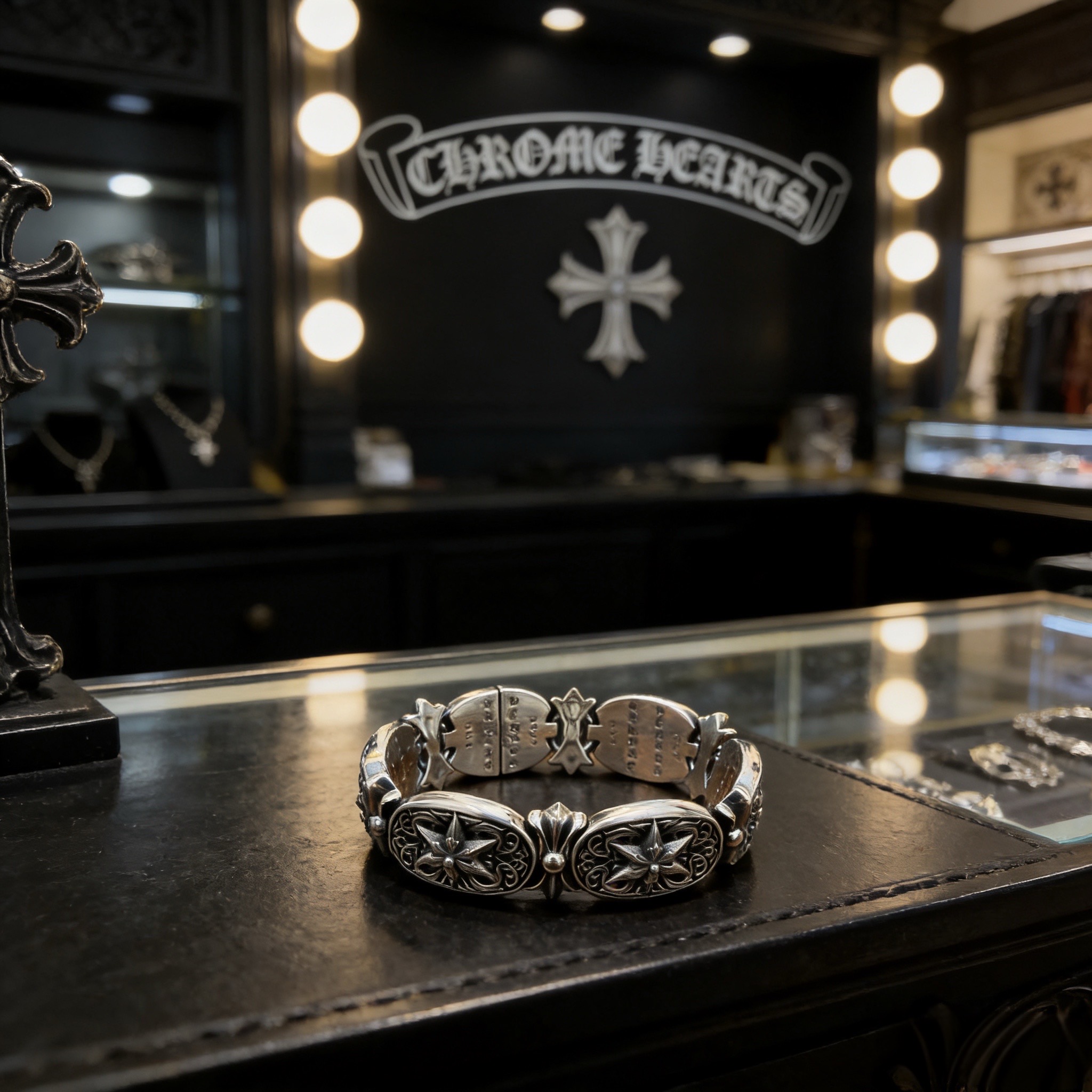 新款【专柜品质】Chrome Hearts克罗心经典复古六星芒手链 凹凸造型不同的花纹设计风格 呈现出与