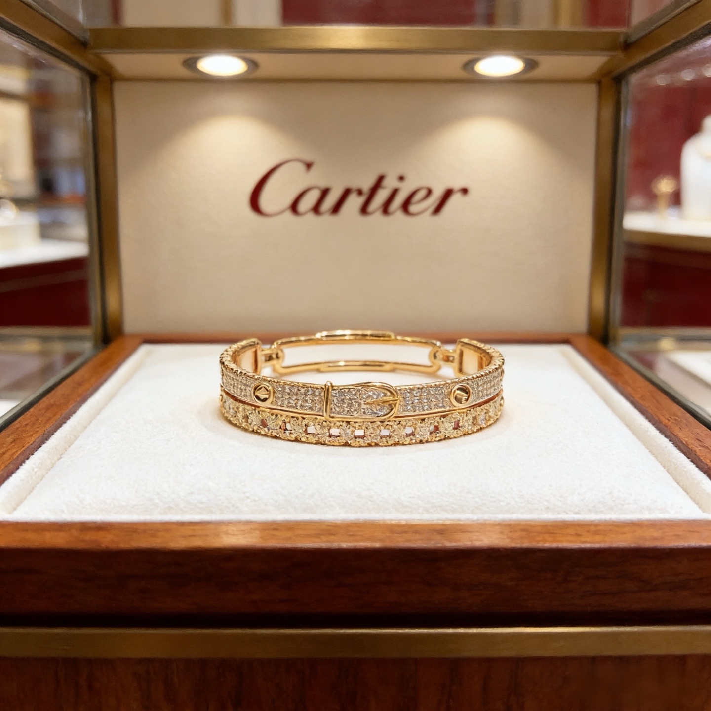 卡地亚手镯 高端定制版本 镶嵌钻工艺 V金材质 经典而时尚风格 用凌厉线条重构爱情美学！打破常规，镶嵌钻