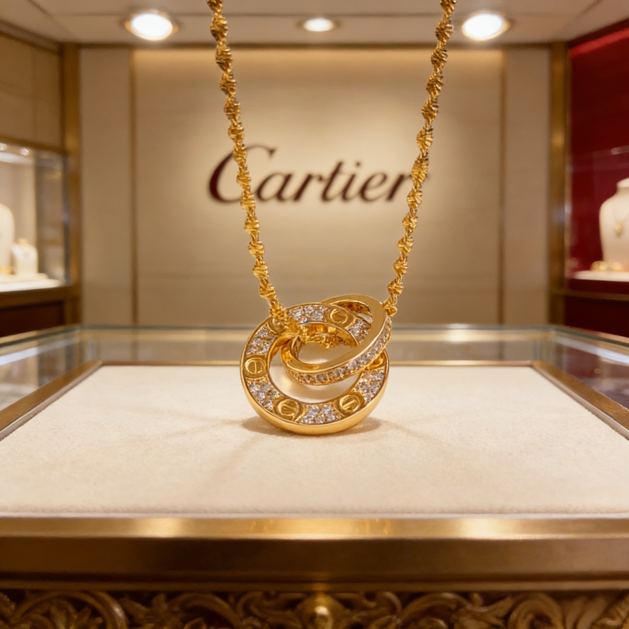 卡地亚镶钻项链 高端定制版本 镶嵌钻工艺 V金材质 经典而时尚风格 用凌厉线条重构爱情美学！打破常规，镶