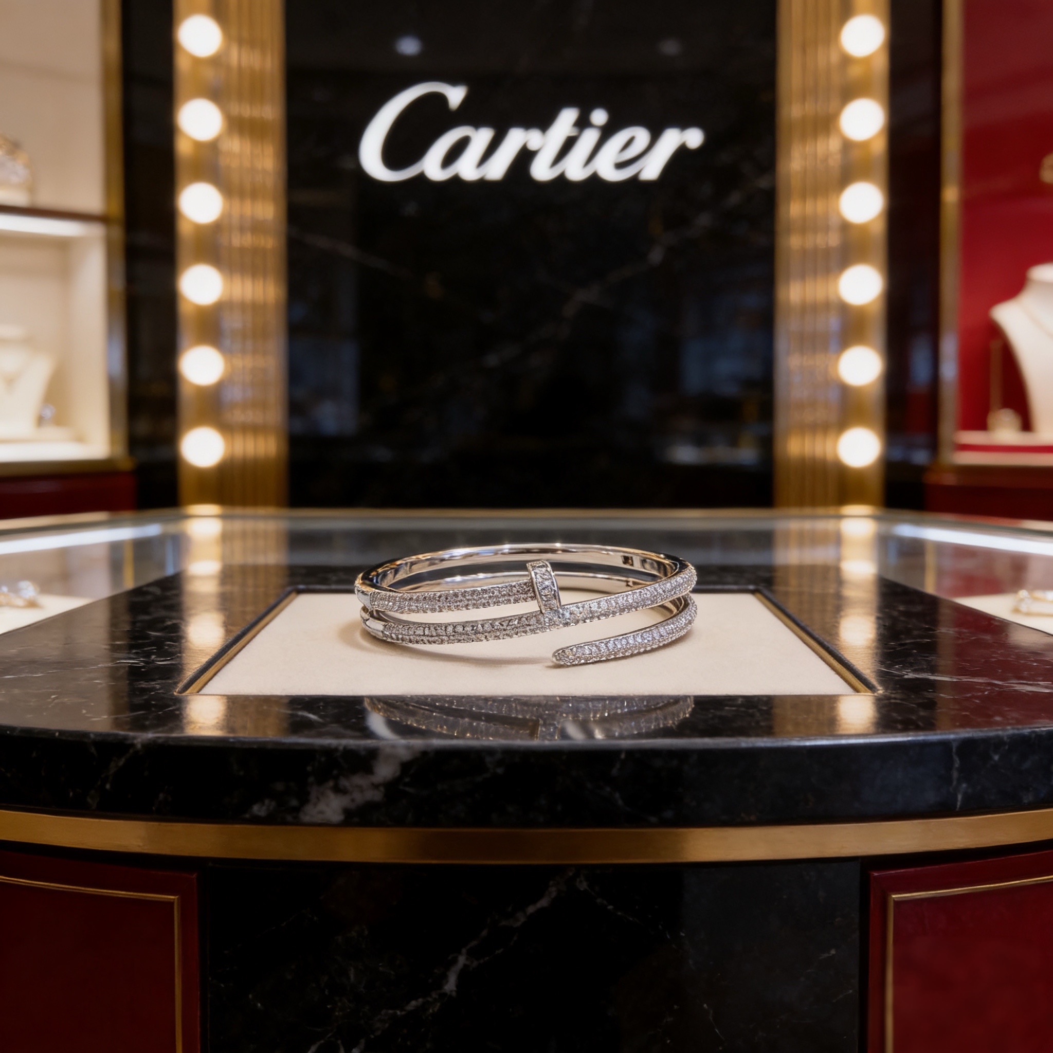 卡地亚镶钻钉子手镯 高端定制版本 镶嵌钻工艺 V金材质 经典而时尚风格 用凌厉线条重构爱情美学！打破常规