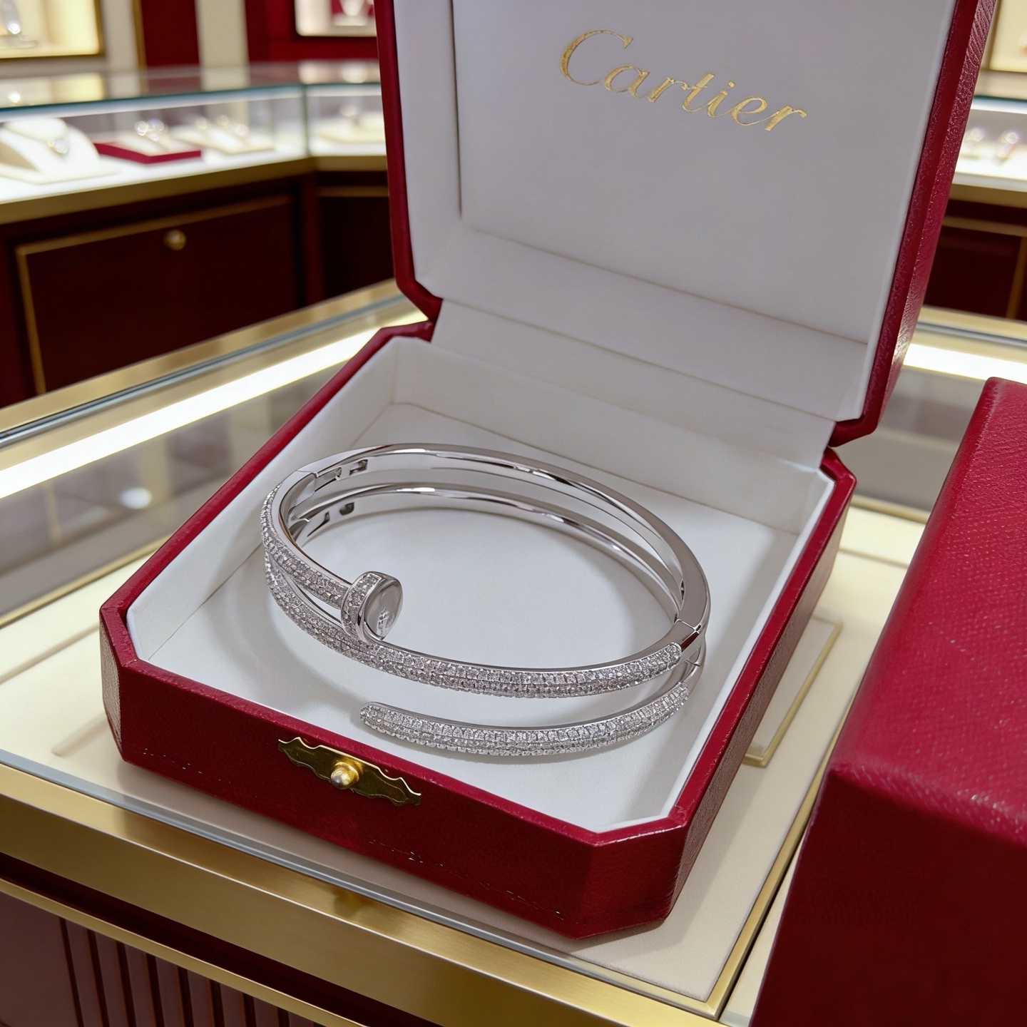 卡地亚镶钻钉子手镯 高端定制版本 镶嵌钻工艺 V金材质 经典而时尚风格 用凌厉线条重构爱情美学！打破常规