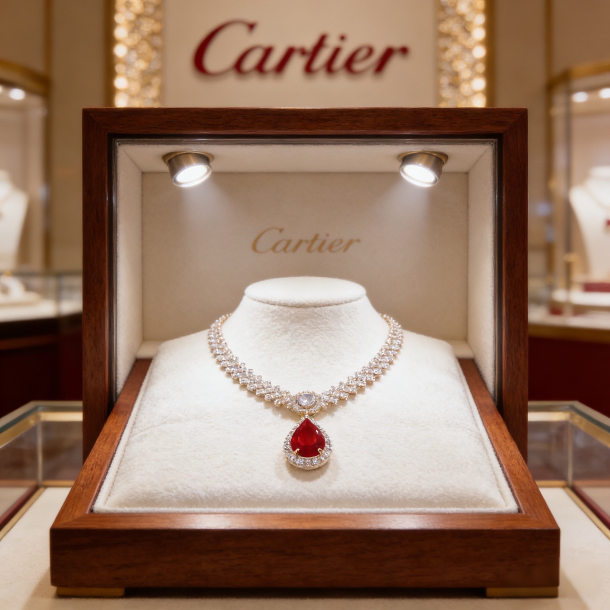 卡地亚红宝石镶钻项链 高端定制版本 镶嵌钻工艺 V金材质 经典而时尚风格 用凌厉线条重构爱情美学！打破常