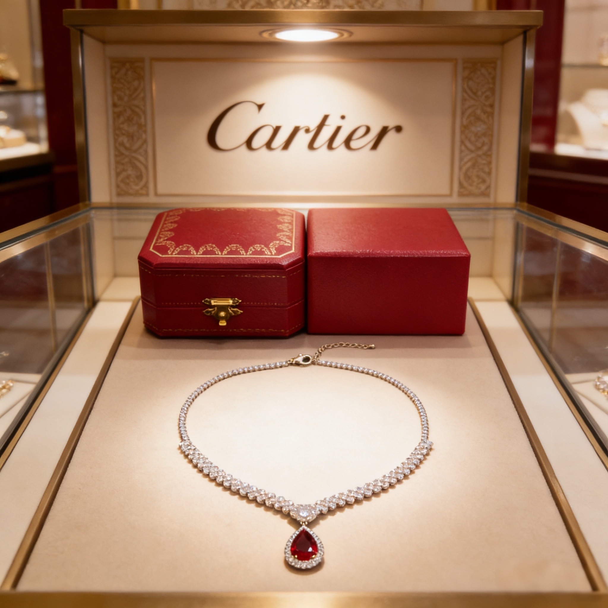 卡地亚红宝石镶钻项链 高端定制版本 镶嵌钻工艺 V金材质 经典而时尚风格 用凌厉线条重构爱情美学！打破常