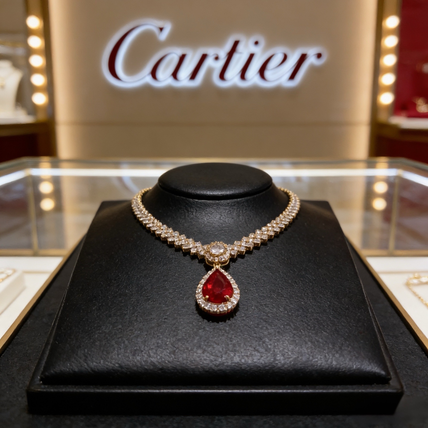 卡地亚红宝石镶钻项链 高端定制版本 镶嵌钻工艺 V金材质 经典而时尚风格 用凌厉线条重构爱情美学！打破常