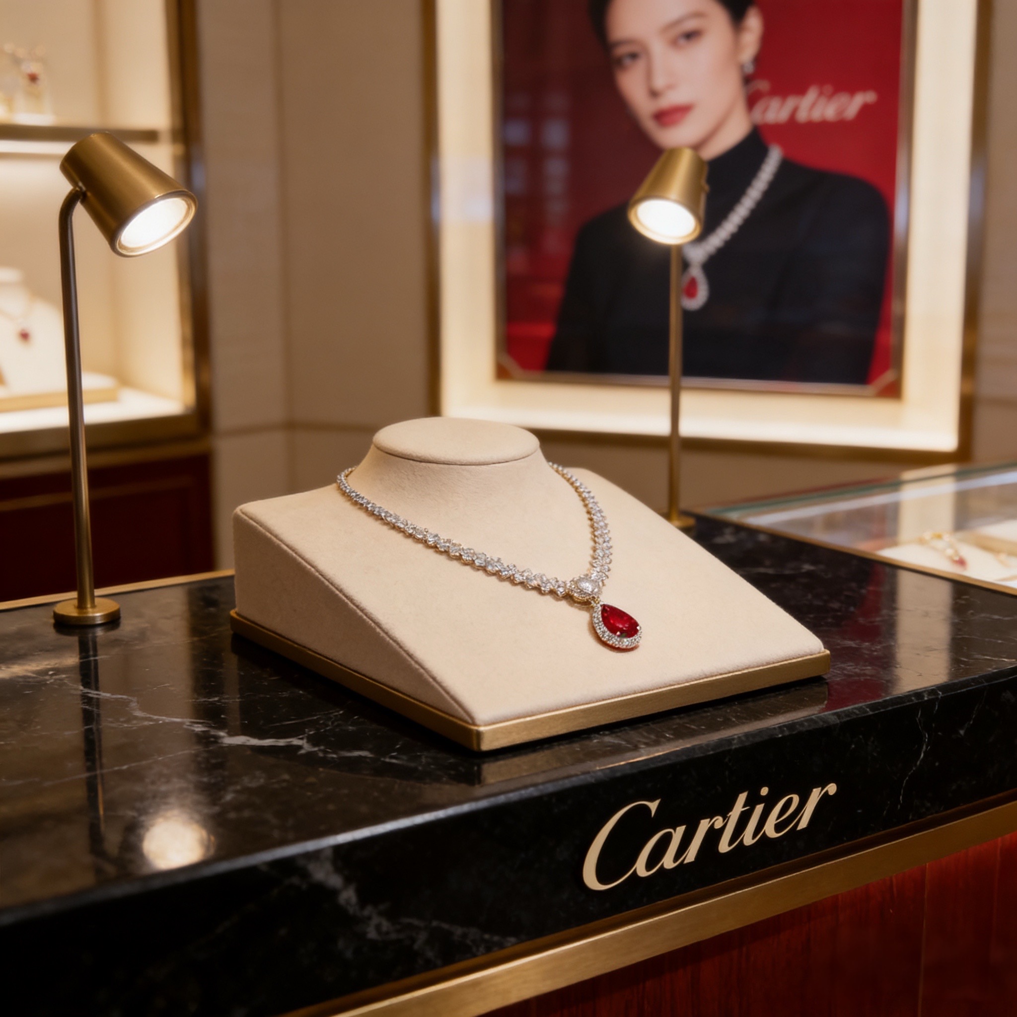 卡地亚红宝石镶钻项链 高端定制版本 镶嵌钻工艺 V金材质 经典而时尚风格 用凌厉线条重构爱情美学！打破常