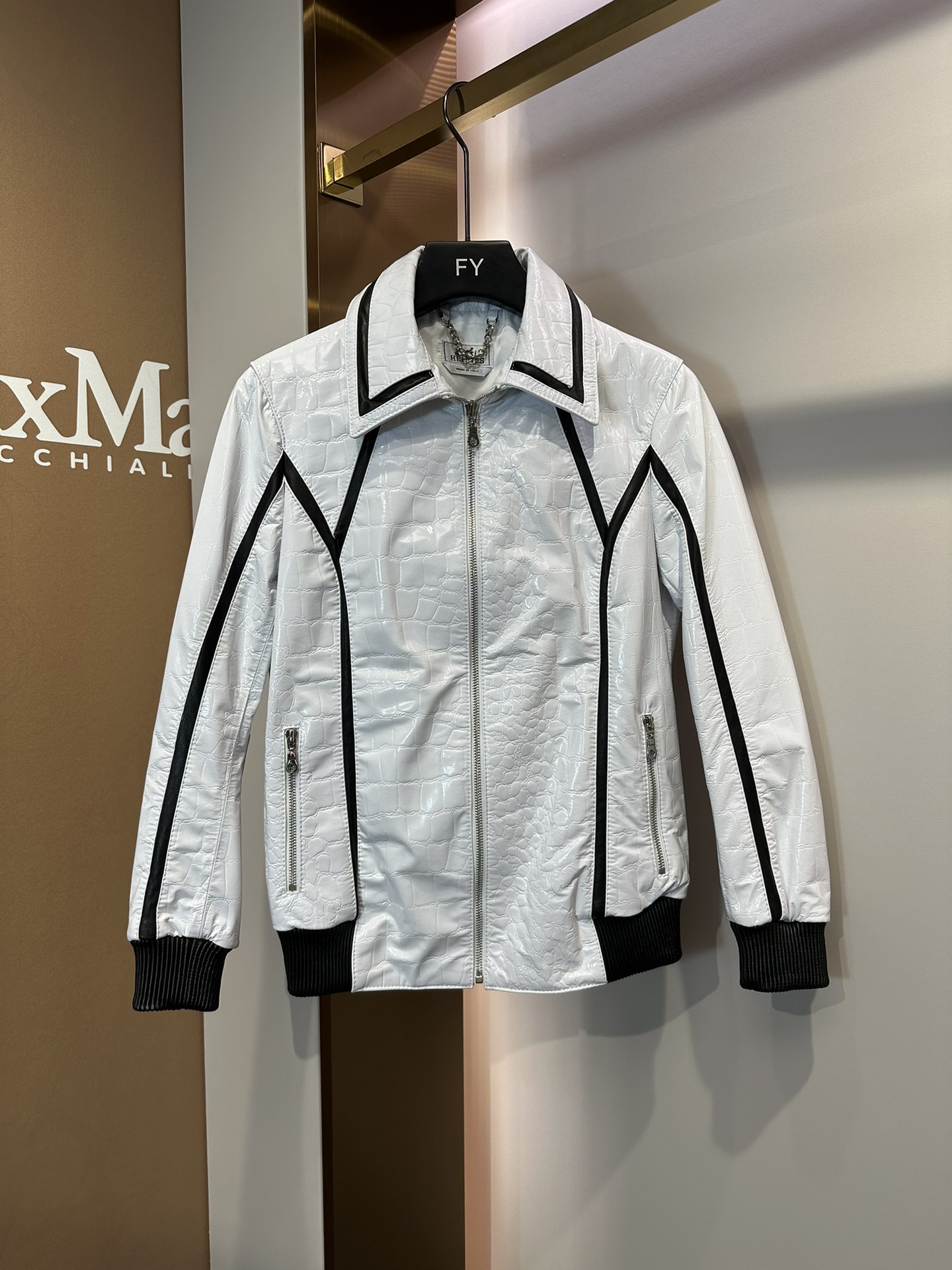 Hermes Clothing Coats & Jackets Black White Patent Leather Fall Collection