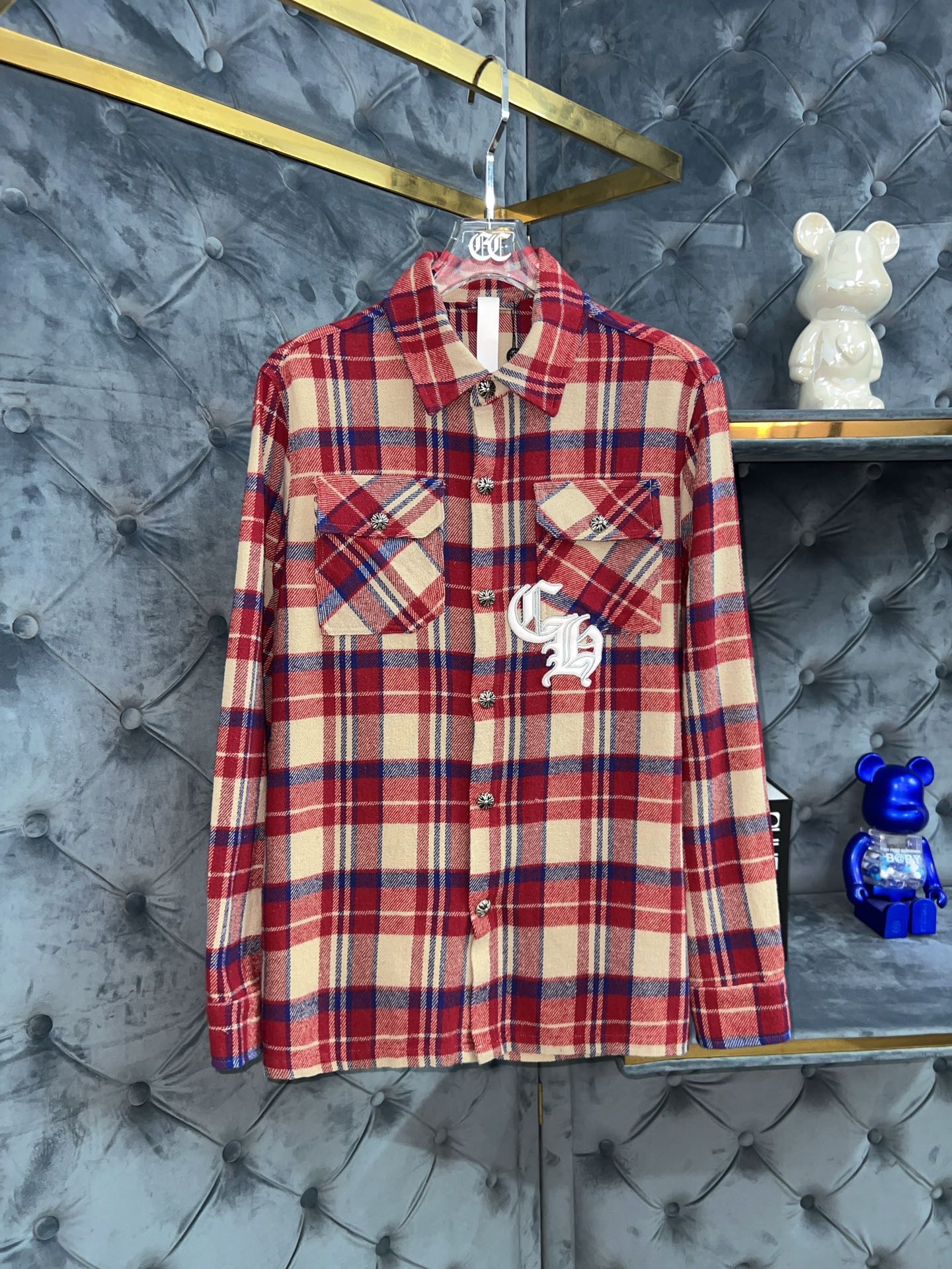 Replica 1:1 High Quality
 Chrome Hearts Clothing Coats & Jackets Shirts & Blouses Red Lattice Silver Hardware Cotton Flannel Knitting Fall/Winter Collection Vintage