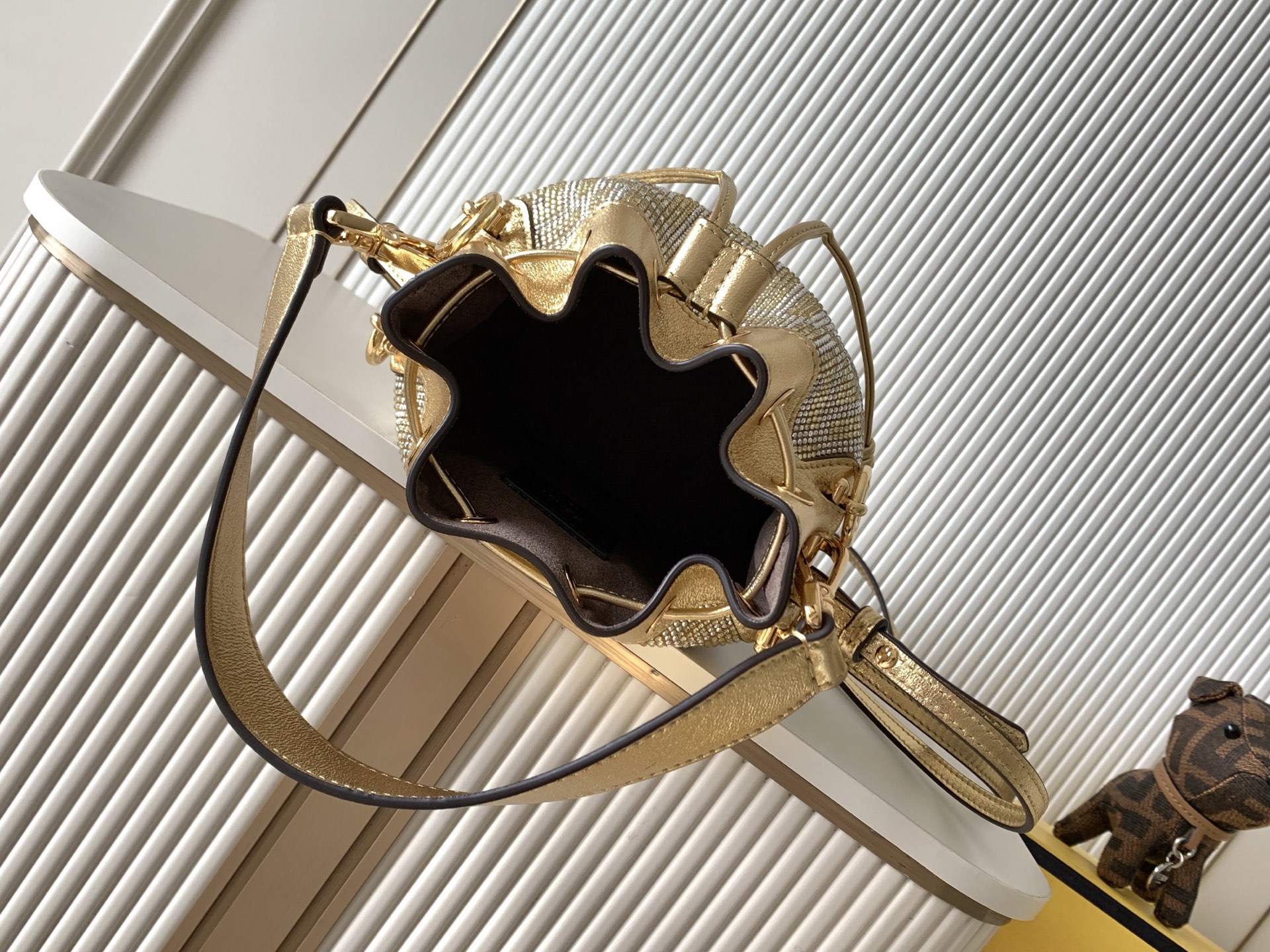 fendi mon tresor crystal mini bucket bag