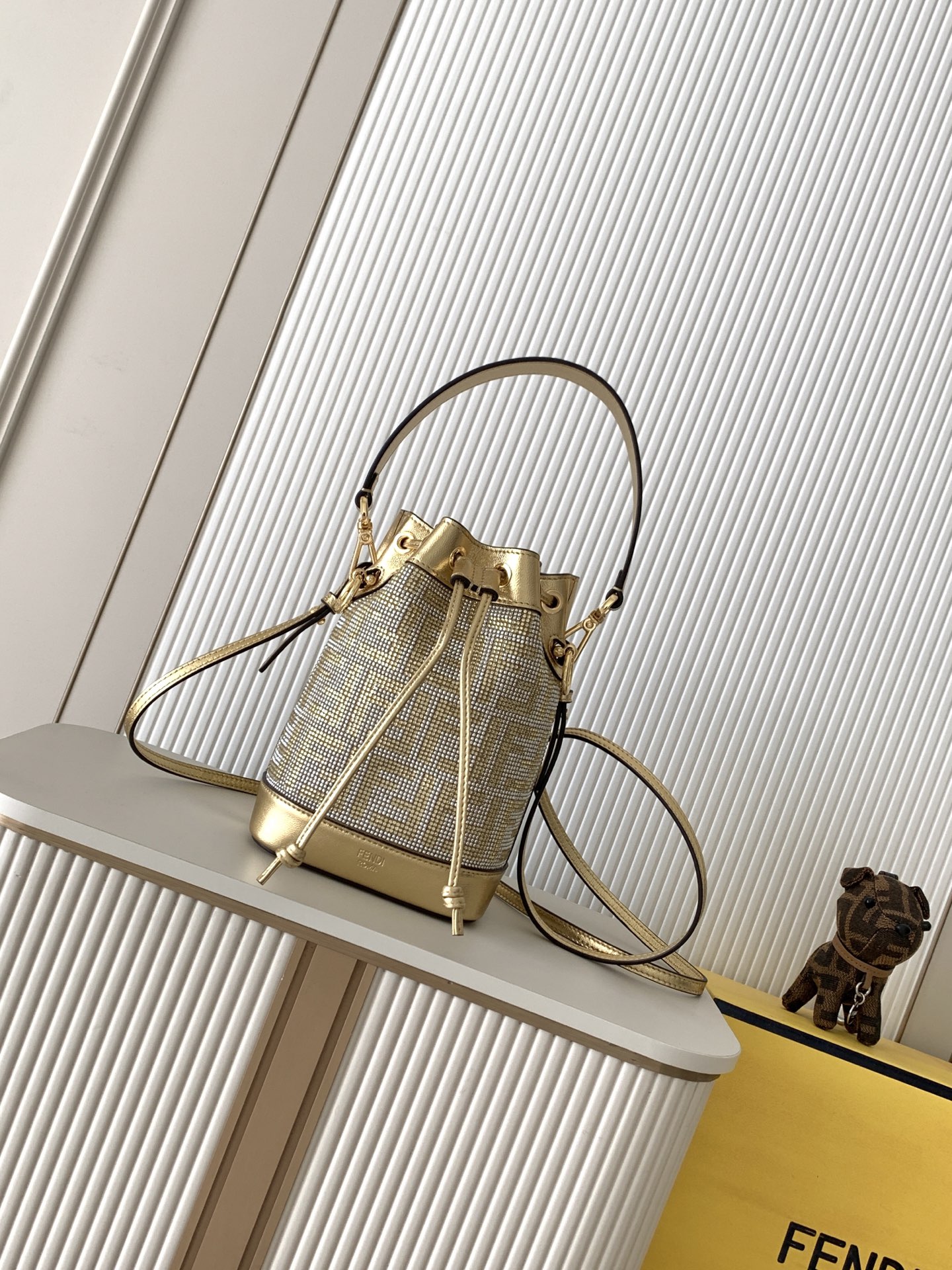fendi mon tresor crystal mini bucket bag