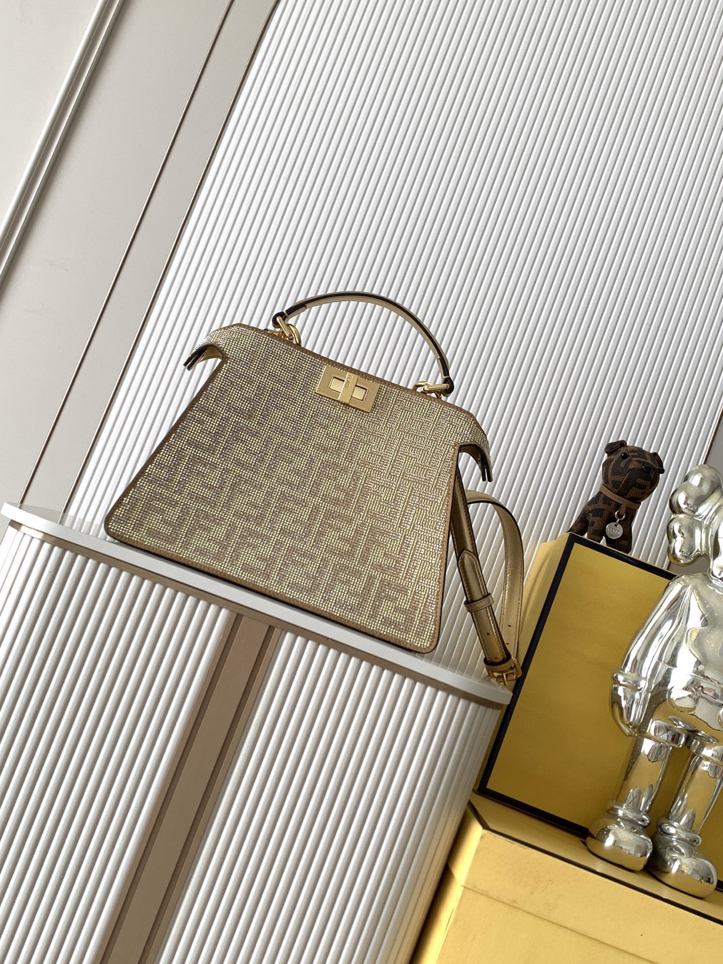 fendi peekaboo iseeu small gold crystal bag