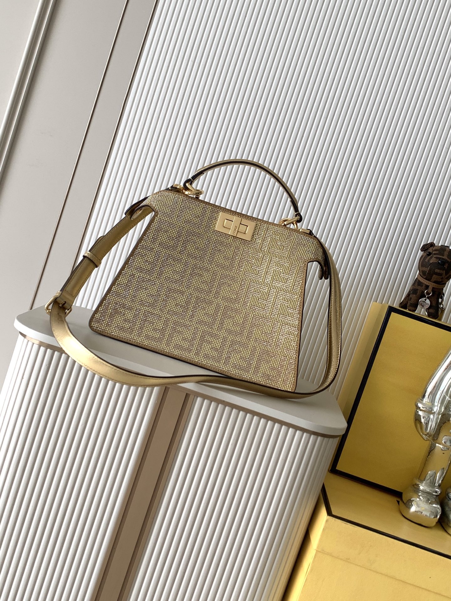 fendi peekaboo iseeu small gold crystal bag