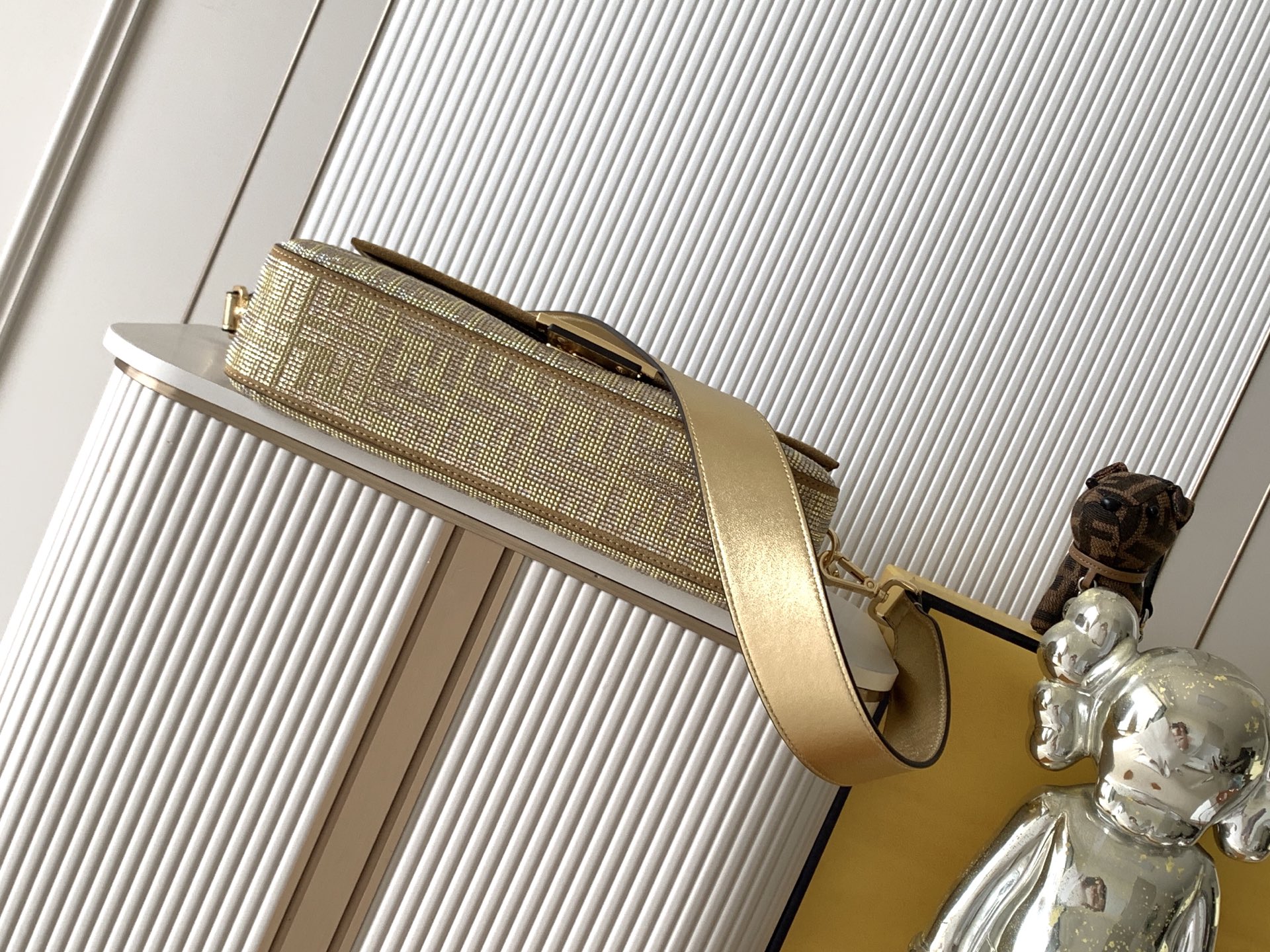 fendi baguette gold crystal shoulder bag