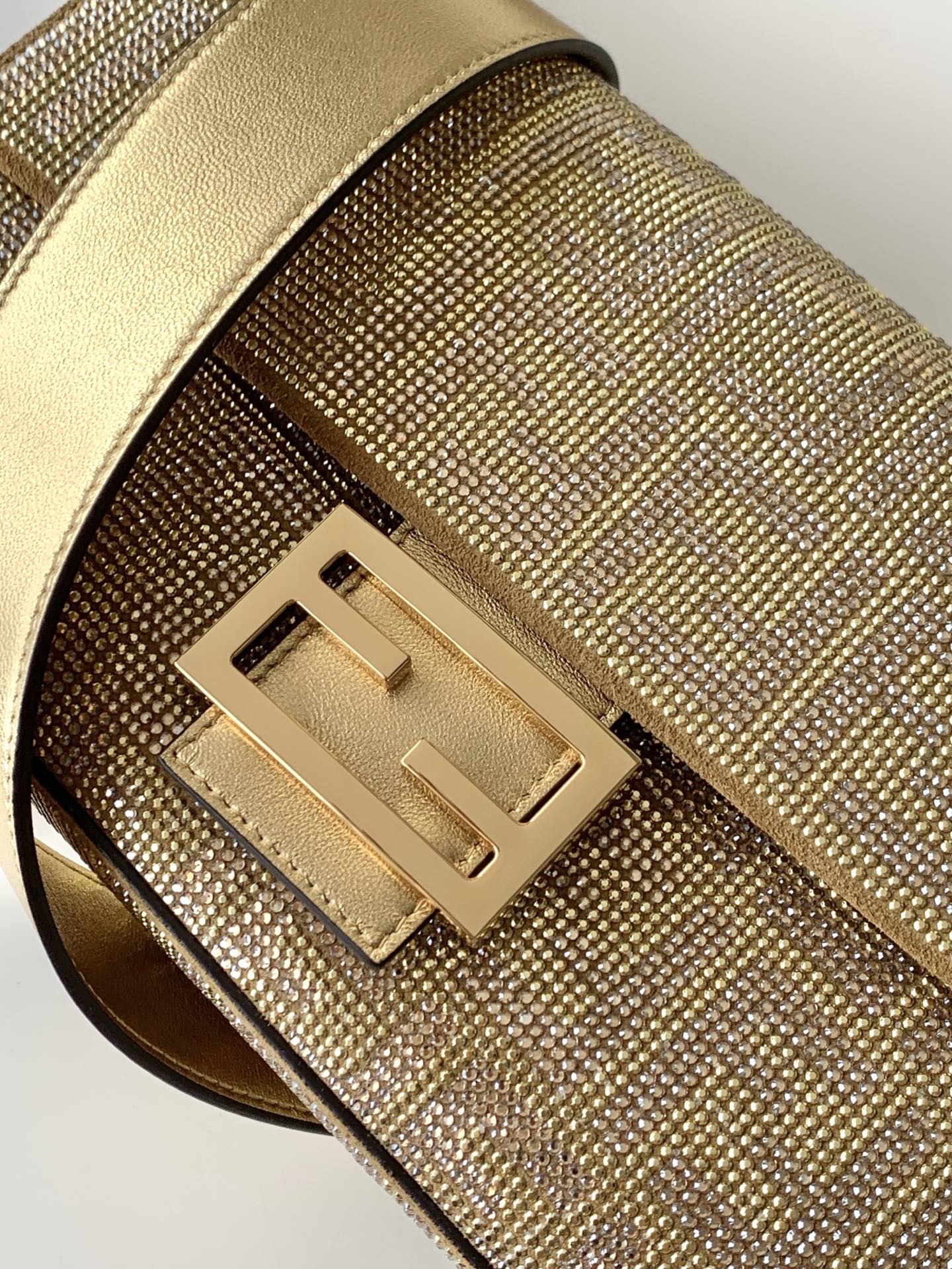 fendi baguette gold crystal shoulder bag
