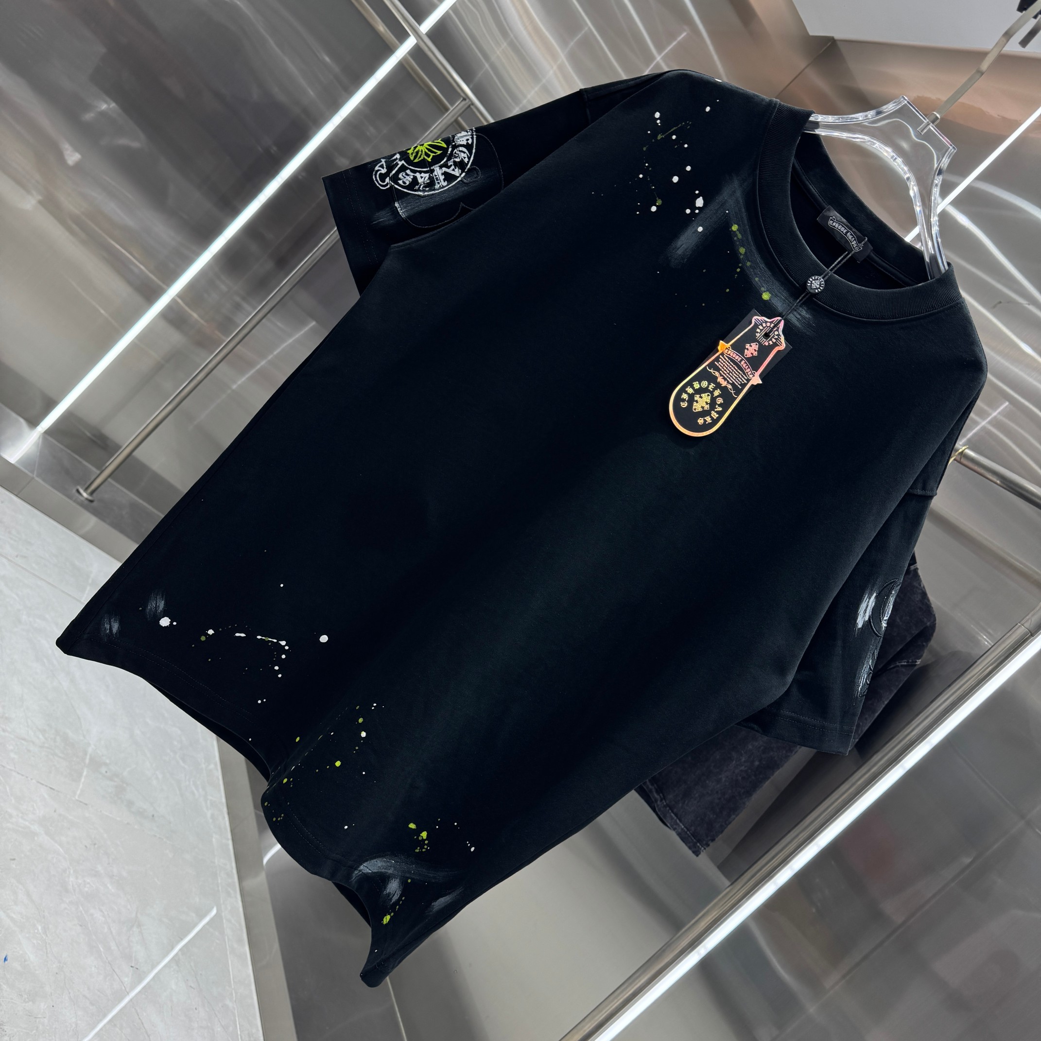 Chrome Hearts 克罗心 CH 春夏新款 2026 重工水洗贴布包边绣 手工甩浆印花工艺短袖T恤 重工面料320克重