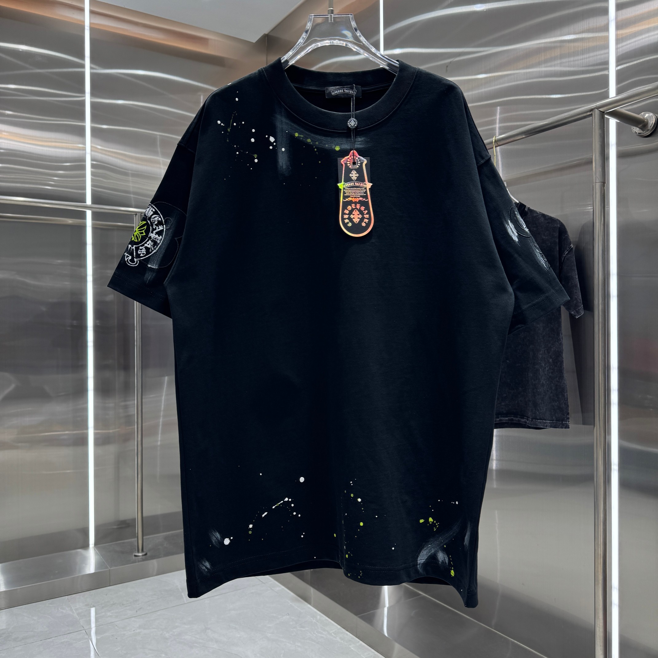 Chrome Hearts 克罗心 CH 春夏新款 2026 重工水洗贴布包边绣 手工甩浆印花工艺短袖T恤 重工面料320克重