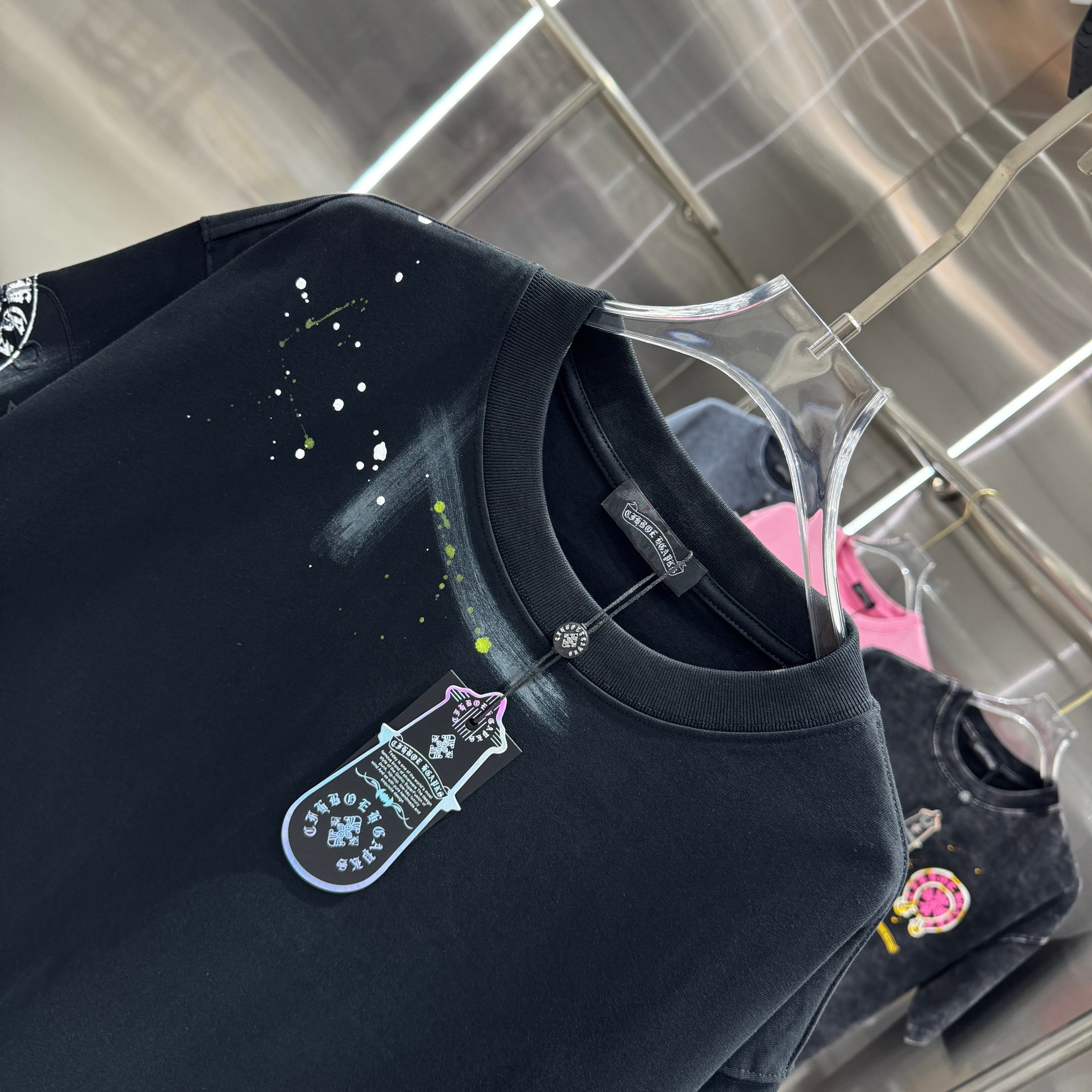 Chrome Hearts 克罗心 CH 春夏新款 2026 重工水洗贴布包边绣 手工甩浆印花工艺短袖T恤 重工面料320克重