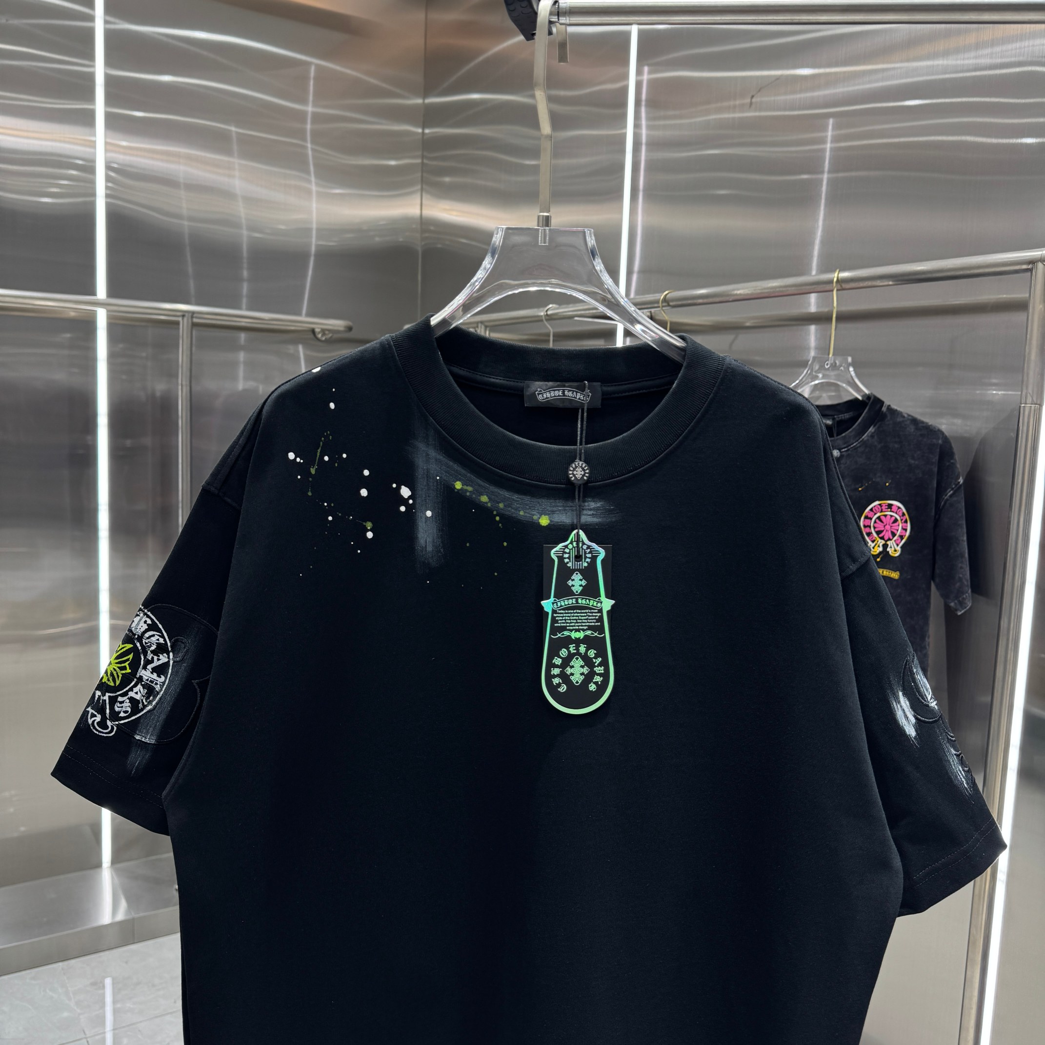 Chrome Hearts 克罗心 CH 春夏新款 2026 重工水洗贴布包边绣 手工甩浆印花工艺短袖T恤 重工面料320克重