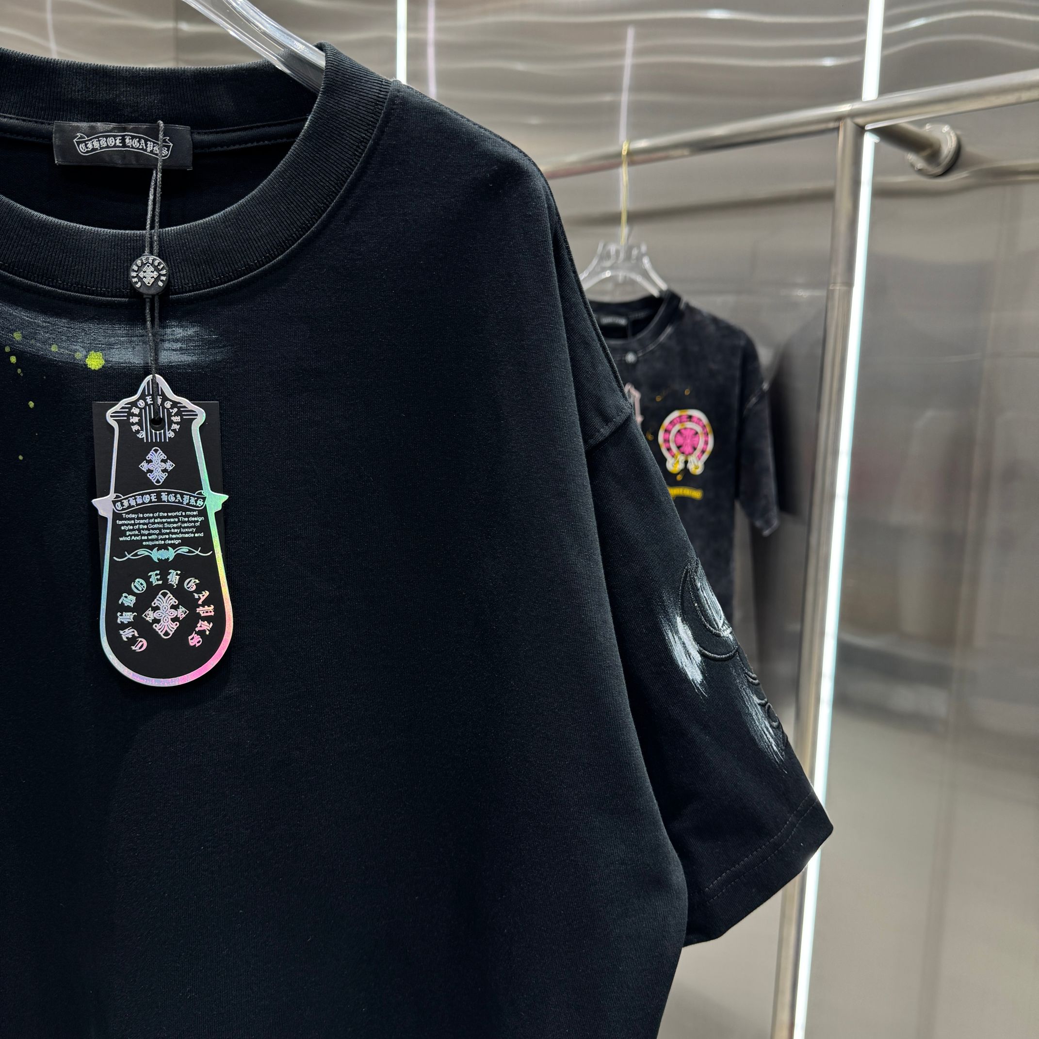 Chrome Hearts 克罗心 CH 春夏新款 2026 重工水洗贴布包边绣 手工甩浆印花工艺短袖T恤 重工面料320克重