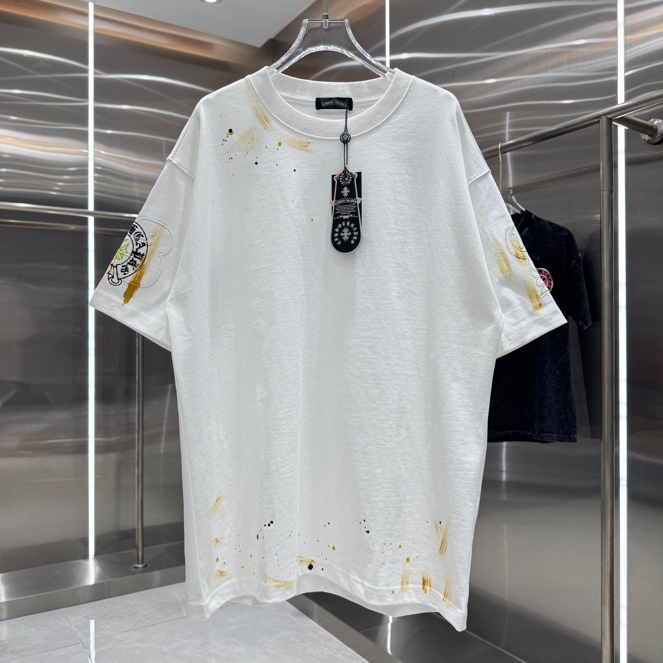 Chrome Hearts 克罗心 CH 春夏新款 2026 重工水洗贴布包边绣 手工甩浆印花工艺短袖T恤 重工面料320克重
