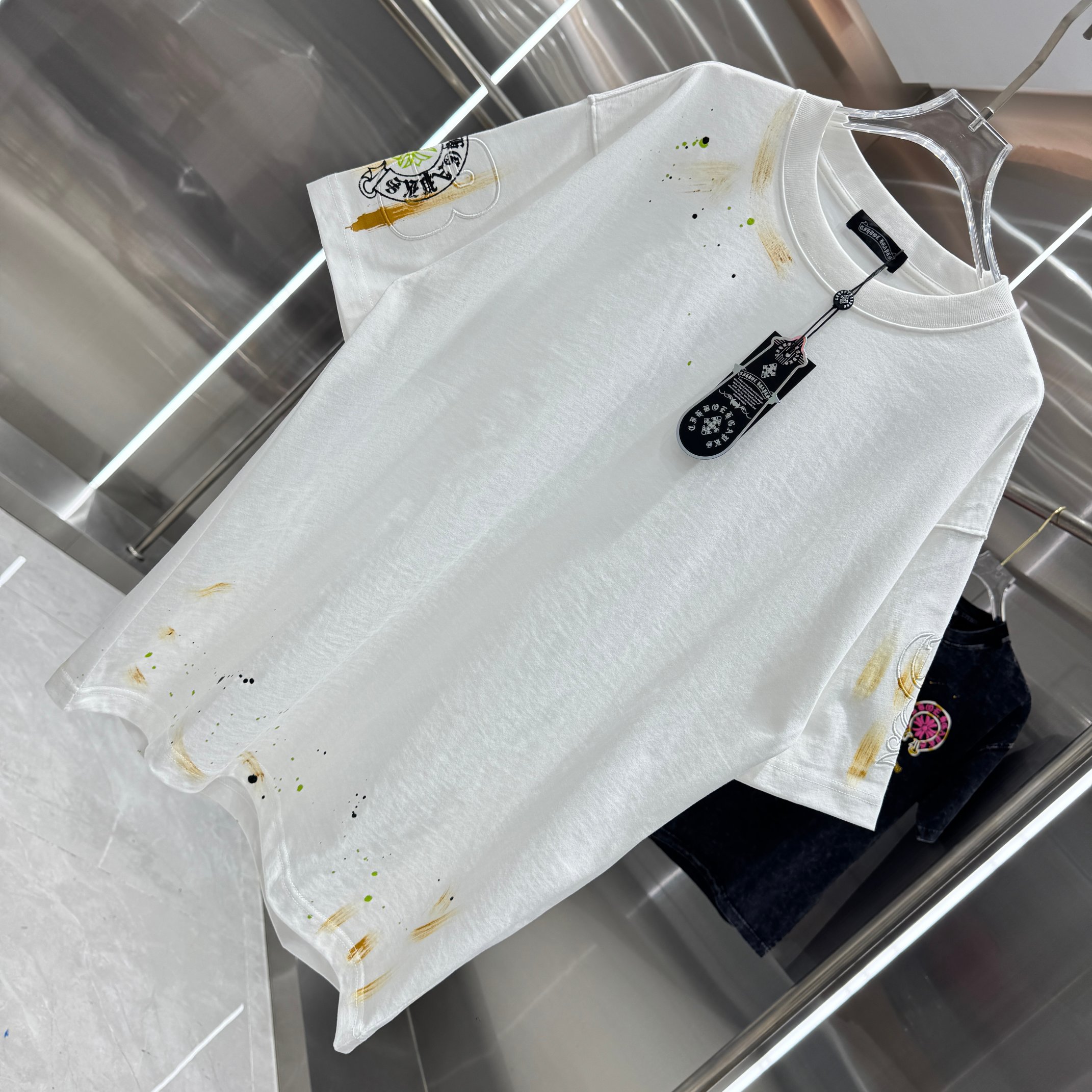 Chrome Hearts 克罗心 CH 春夏新款 2026 重工水洗贴布包边绣 手工甩浆印花工艺短袖T恤 重工面料320克重