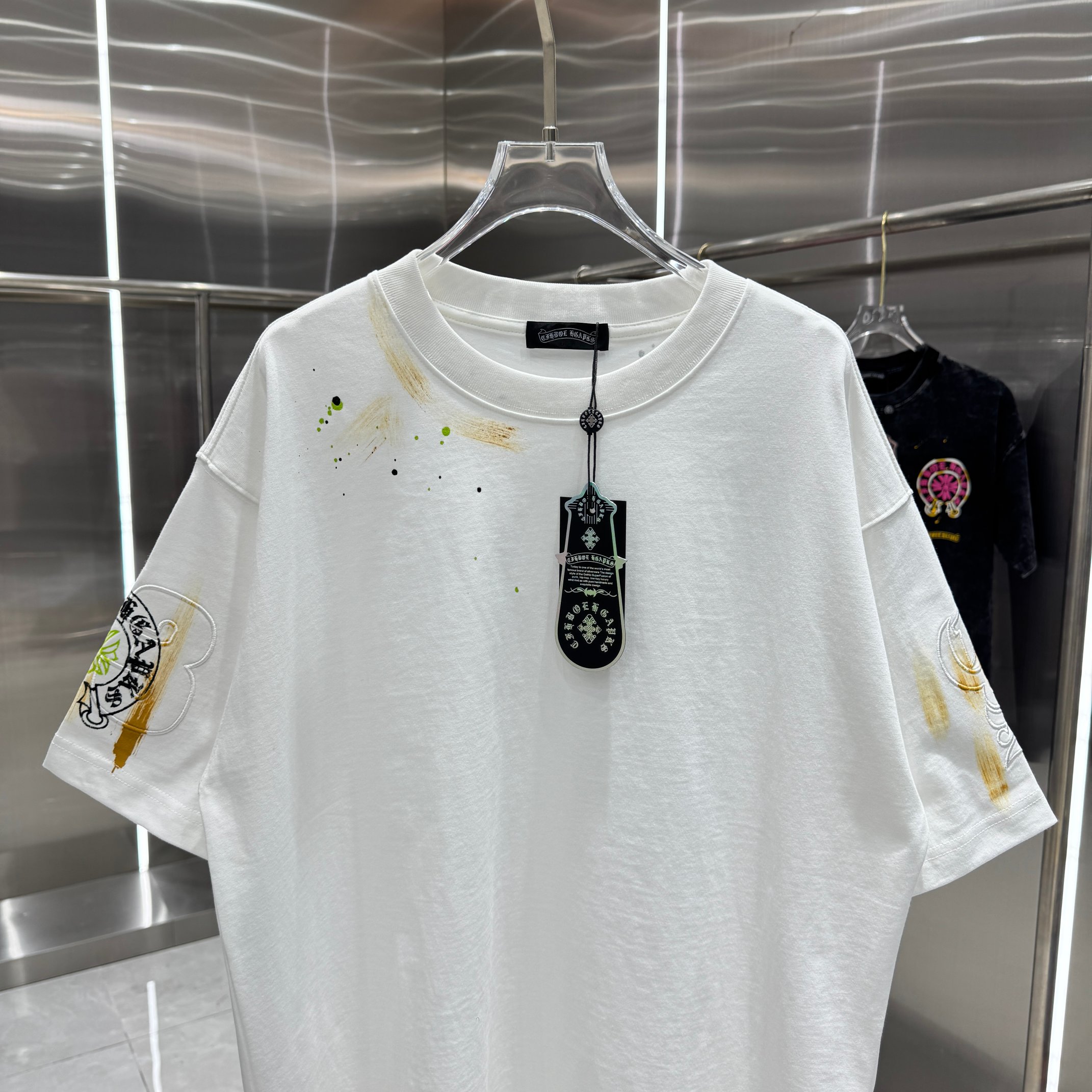 Chrome Hearts 克罗心 CH 春夏新款 2026 重工水洗贴布包边绣 手工甩浆印花工艺短袖T恤 重工面料320克重