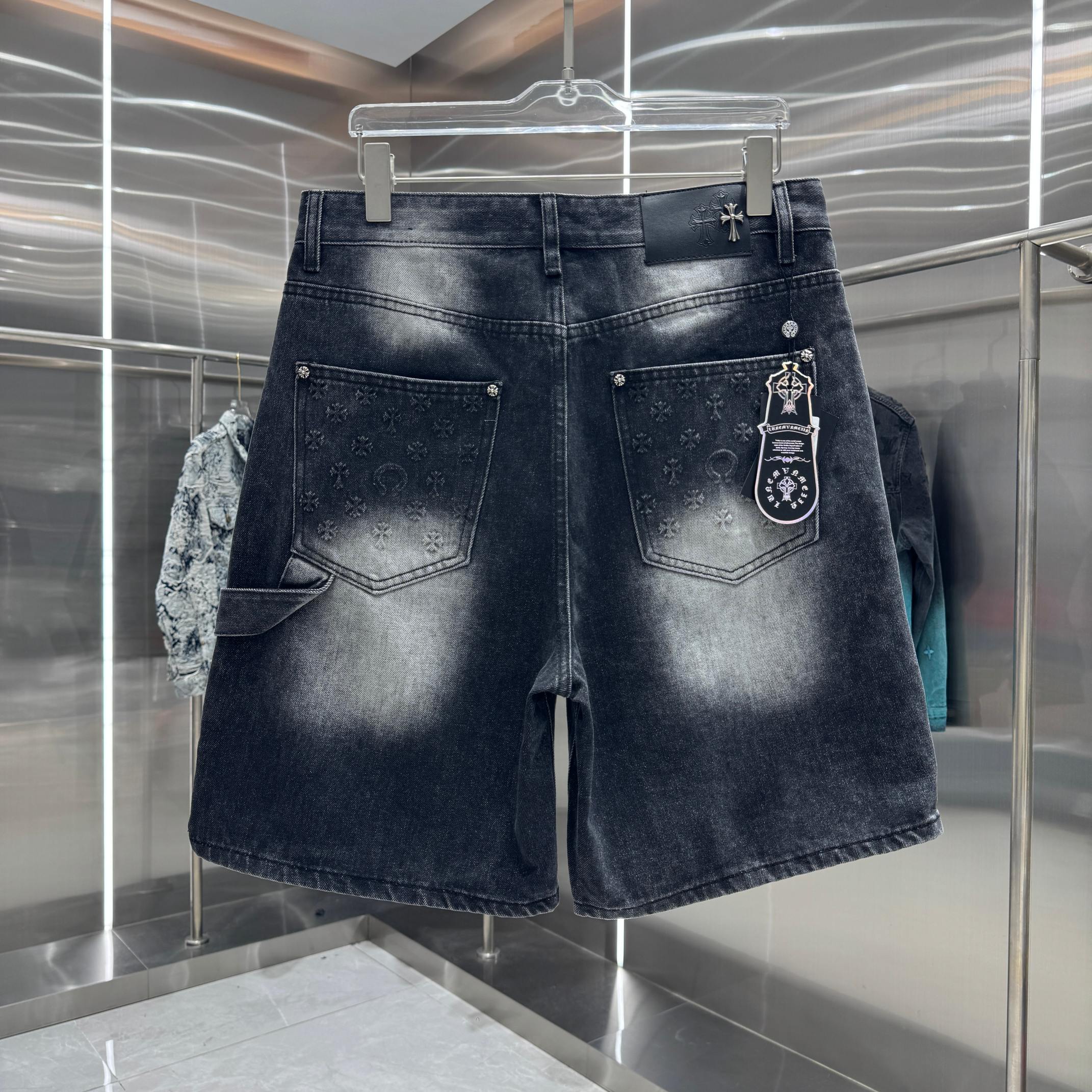Chrome Hearts 克罗心 CH 压花牛仔裤短裤