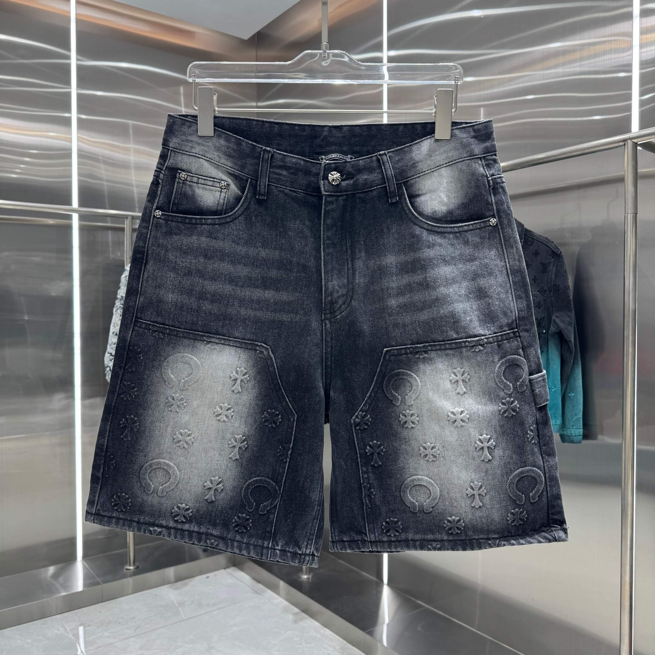 Chrome Hearts 克罗心 CH 压花牛仔裤短裤