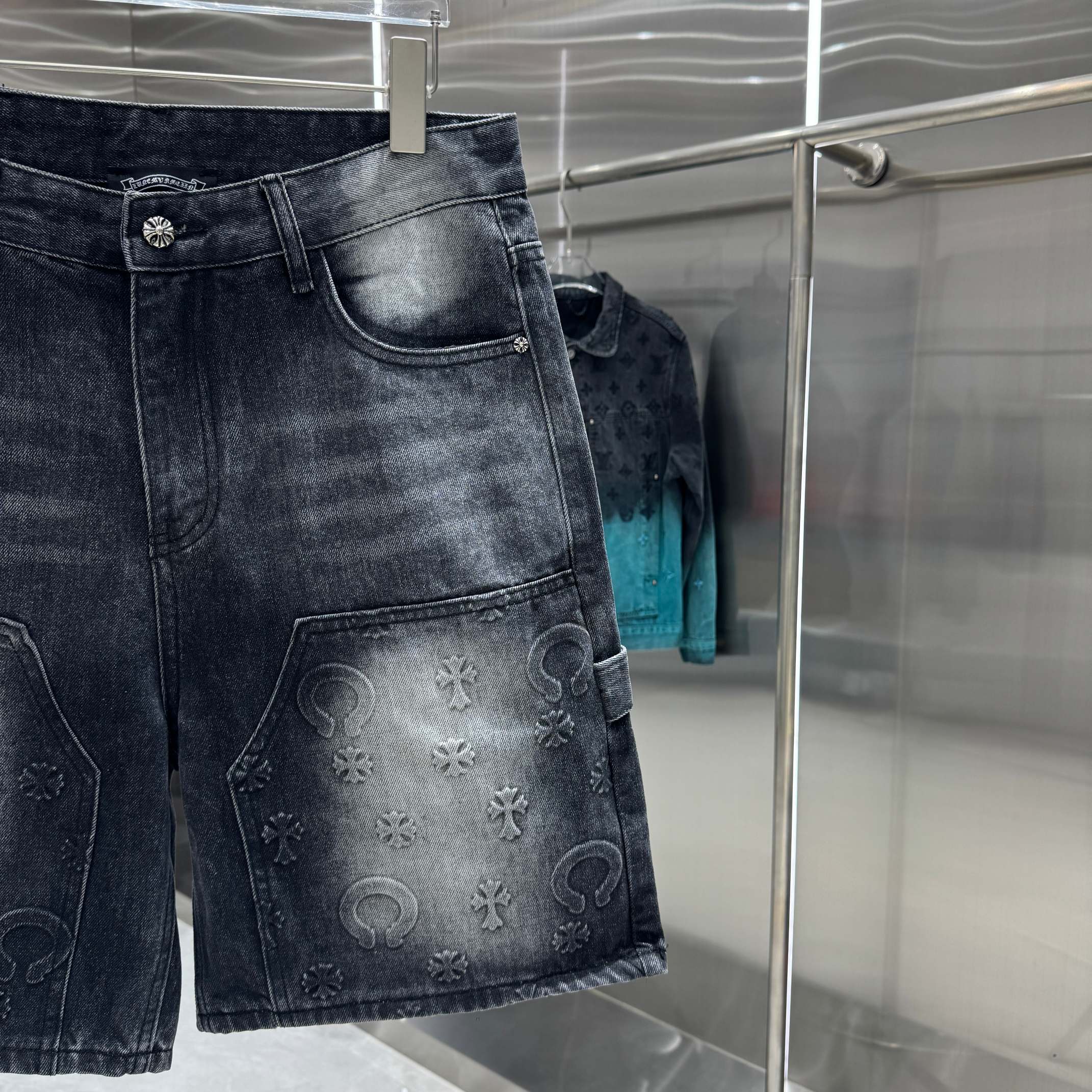 Chrome Hearts 克罗心 CH 压花牛仔裤短裤