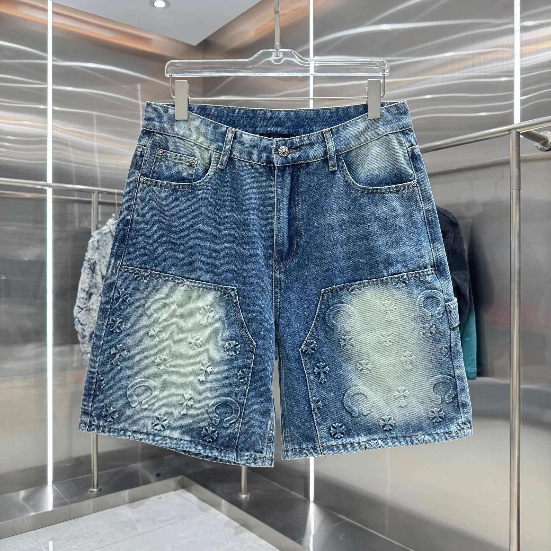 Chrome Hearts 克罗心 CH 压花牛仔裤短裤