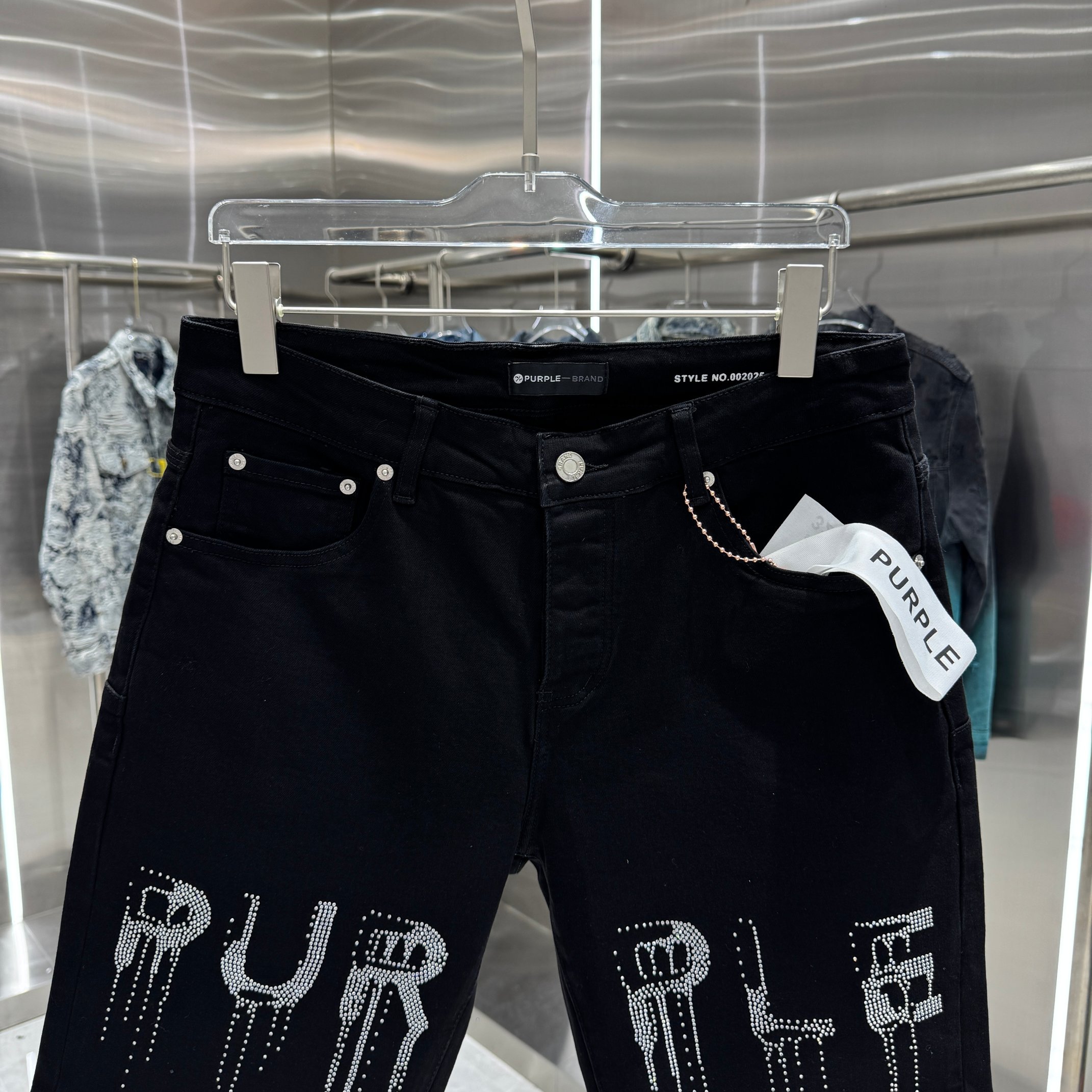 Purple Brand Purple Brand 重工烫钻字母水洗工艺街头潮流风格弹力牛仔裤短裤