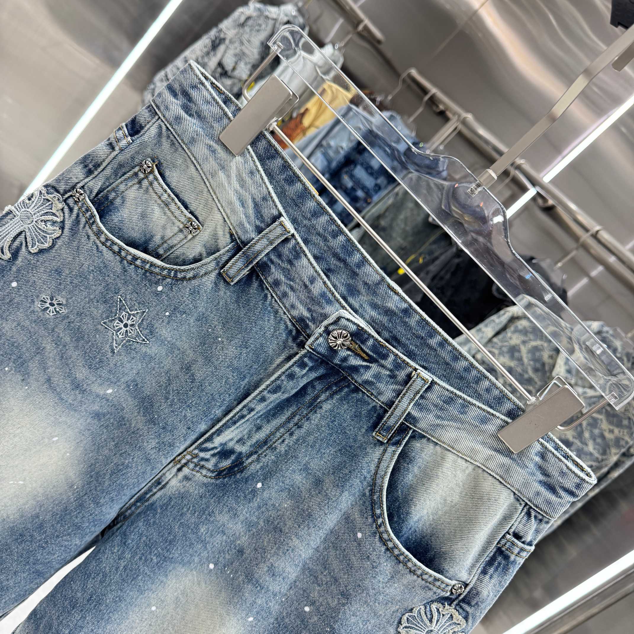 Chrome Hearts 克罗心 CH 涂层十字架刺绣牛仔裤短裤