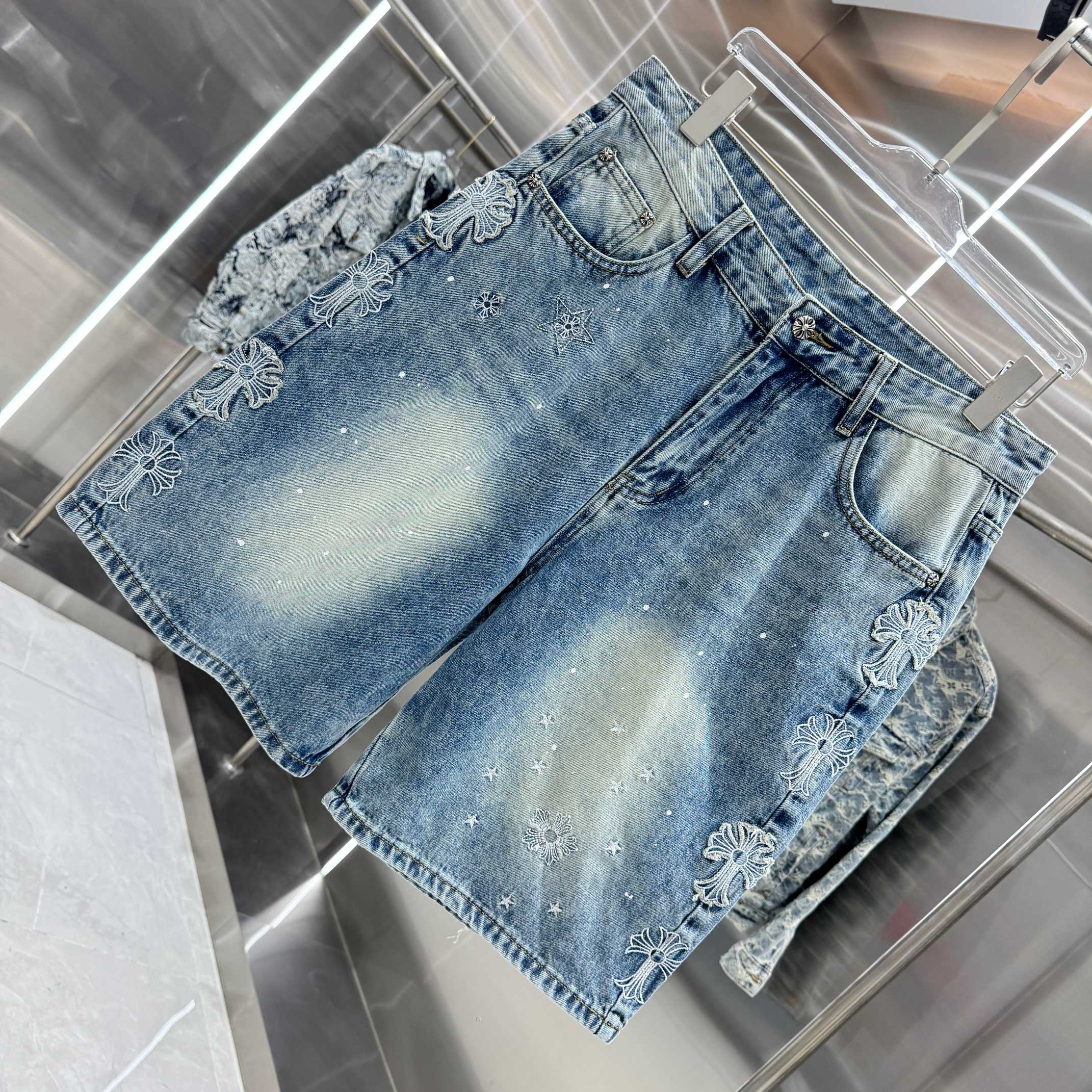 Chrome Hearts 克罗心 CH 涂层十字架刺绣牛仔裤短裤