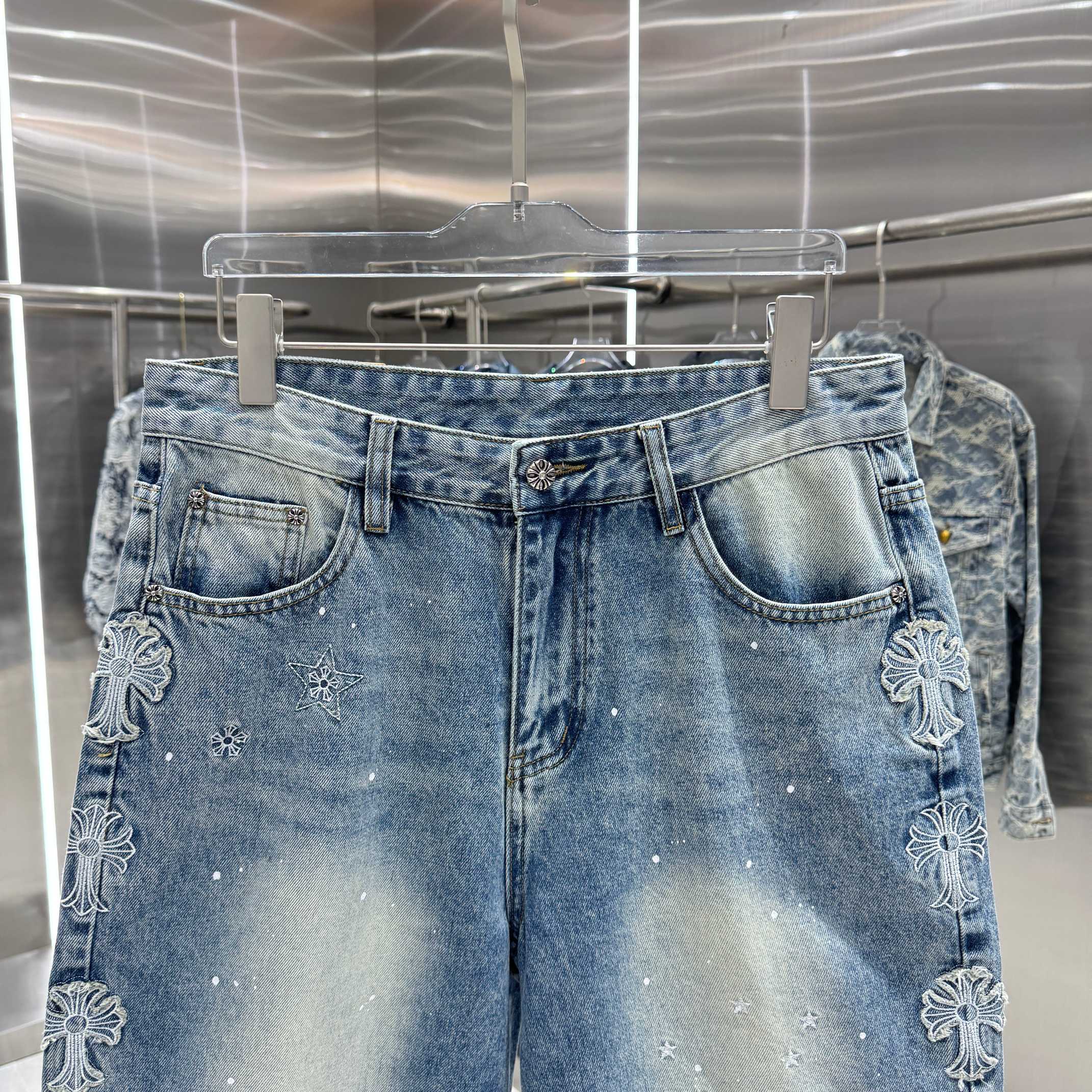Chrome Hearts 克罗心 CH 涂层十字架刺绣牛仔裤短裤
