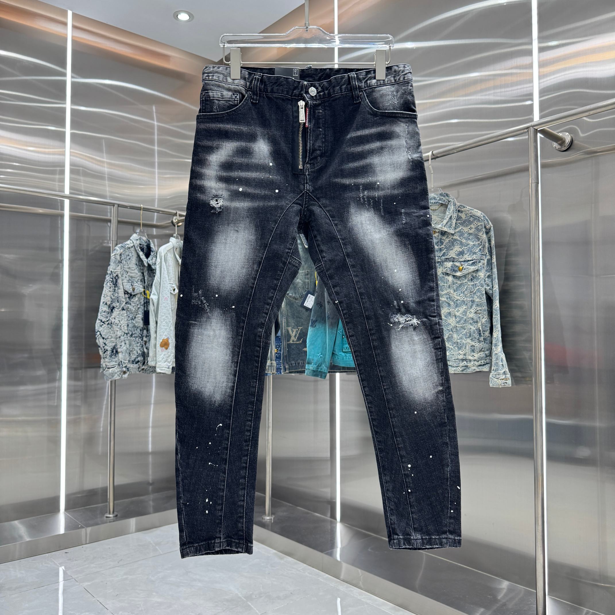 Dsquared2 DSQUARED2 破洞涂鸦工艺街头潮流修身小脚弹力牛仔裤