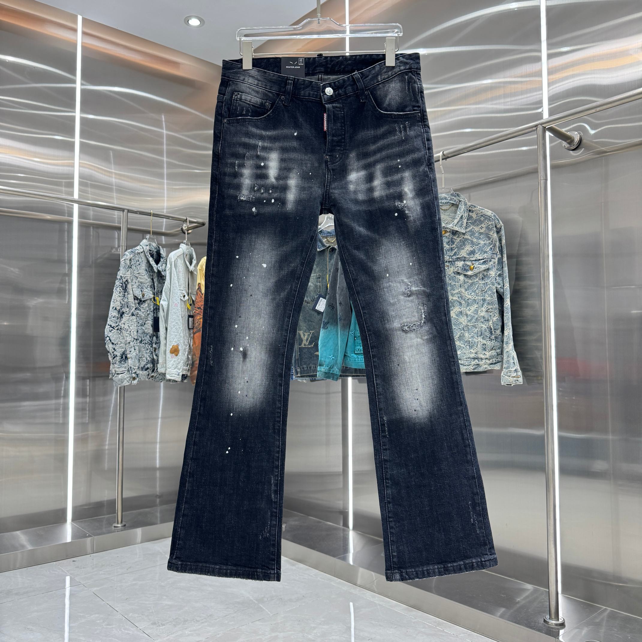 Dsquared2 DSQUARED2 破洞涂鸦工艺街头潮流喇叭弹力牛仔裤