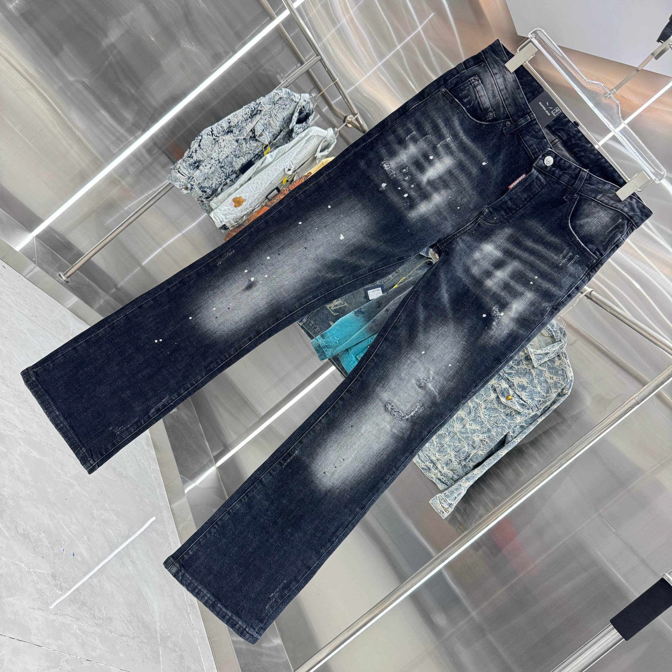 Dsquared2 DSQUARED2 破洞涂鸦工艺街头潮流喇叭弹力牛仔裤