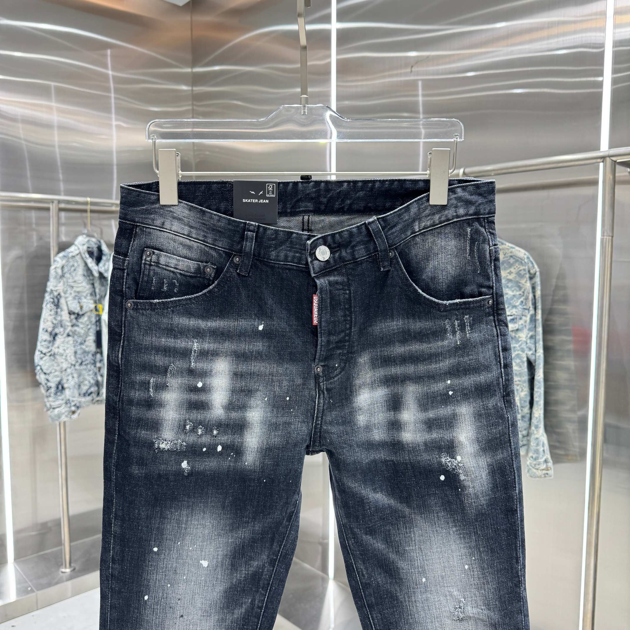 Dsquared2 DSQUARED2 破洞涂鸦工艺街头潮流喇叭弹力牛仔裤