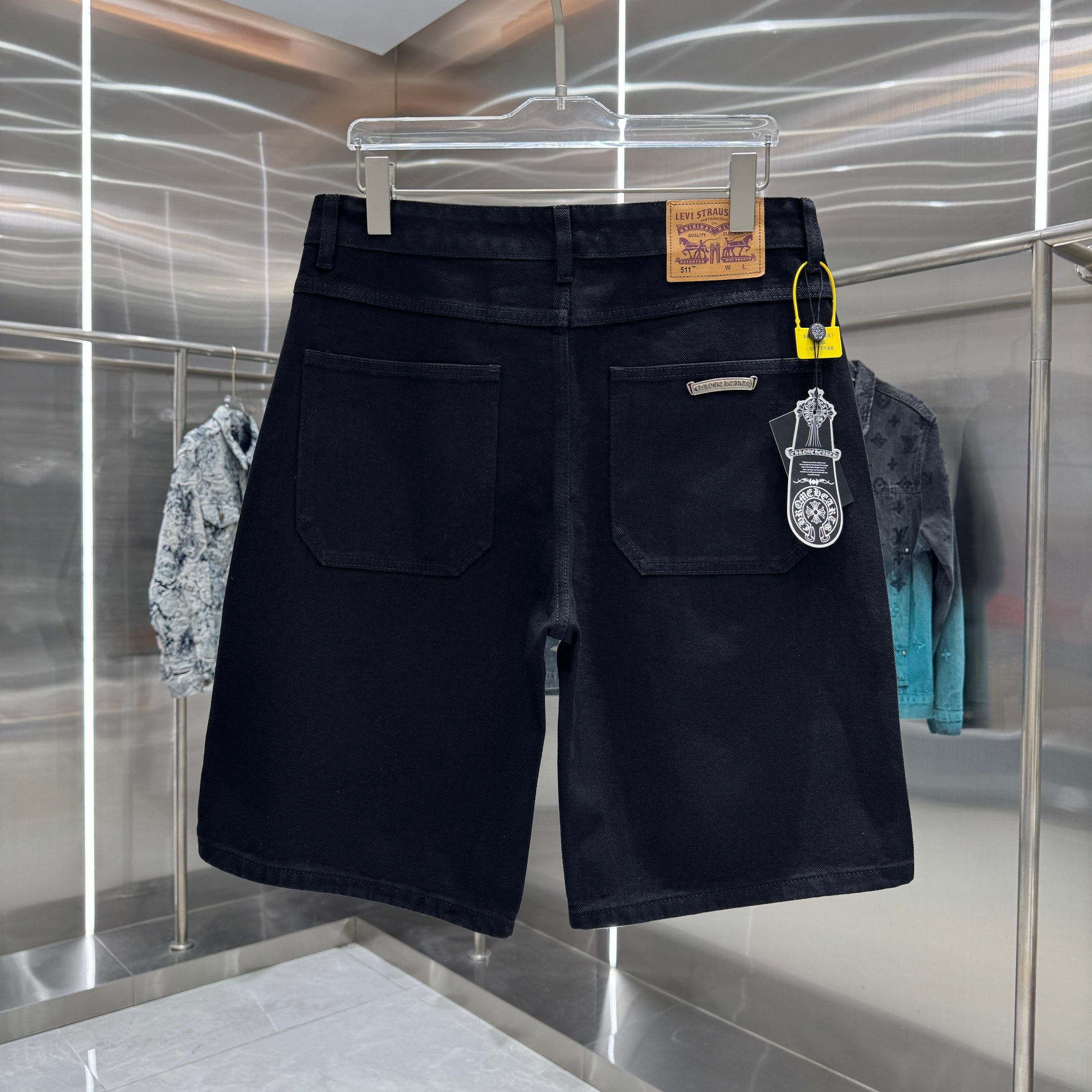 Chrome Hearts 克罗心 CH 拼皮十字架印花牛仔裤短裤