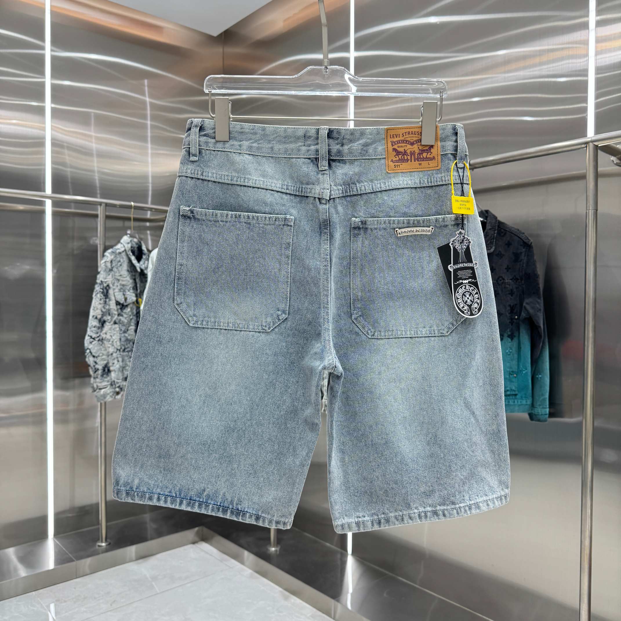 Chrome Hearts 克罗心 CH 拼皮十字架印花牛仔裤短裤