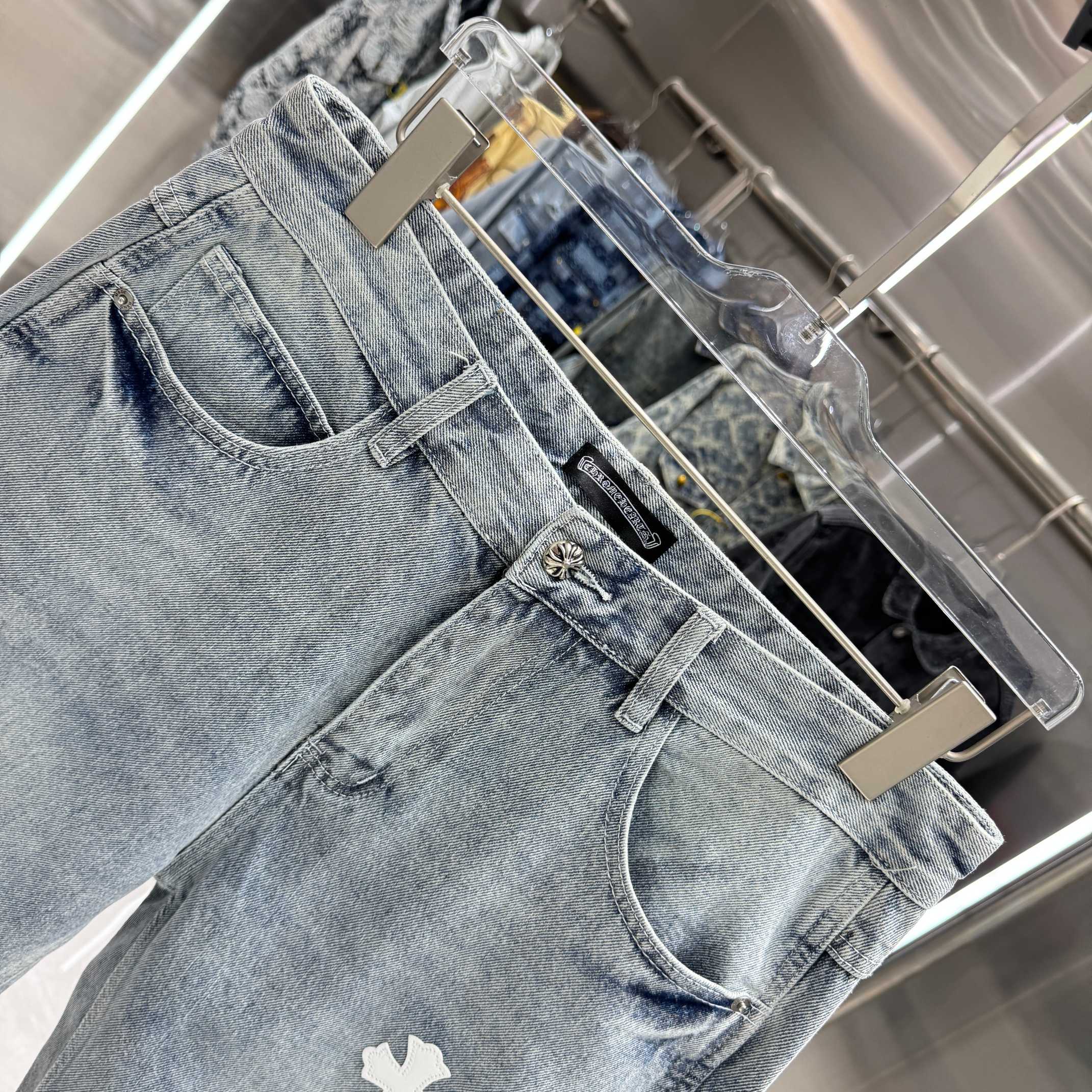 Chrome Hearts 克罗心 CH 拼皮十字架印花牛仔裤短裤